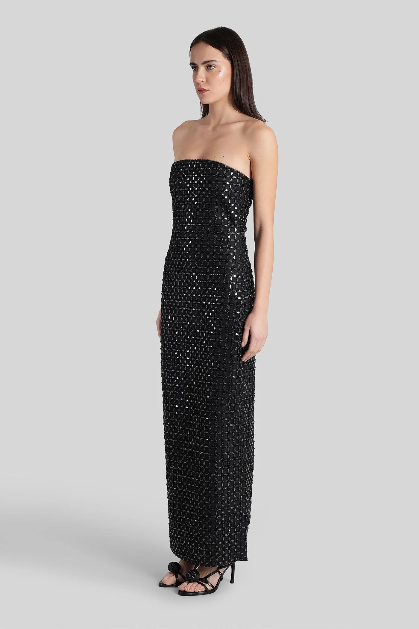 Long dress in black polyester - Image 4