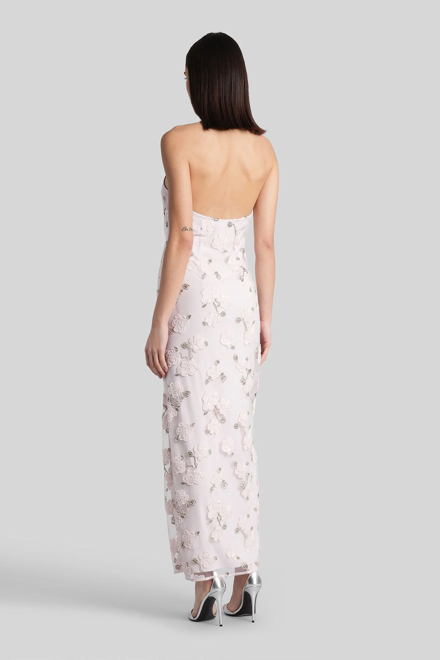 Long dress in rose-pink polyester - Image 3