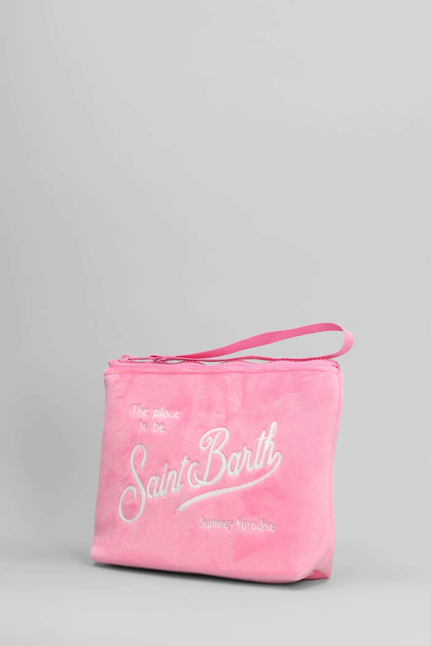 Aline velvet Clutch in rose-pink polyester - Image 2