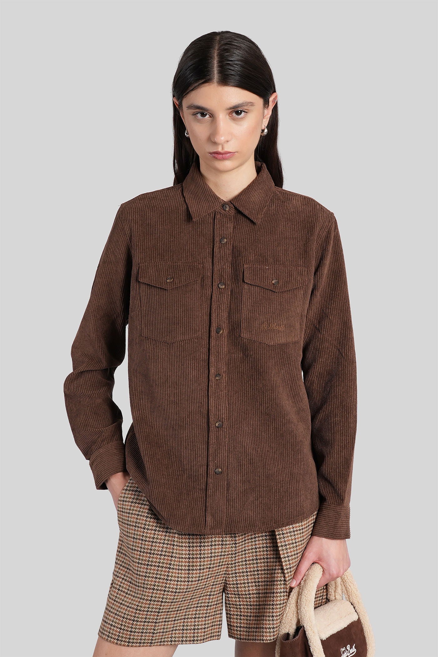 Deer corduroy Shirt in brown polyester