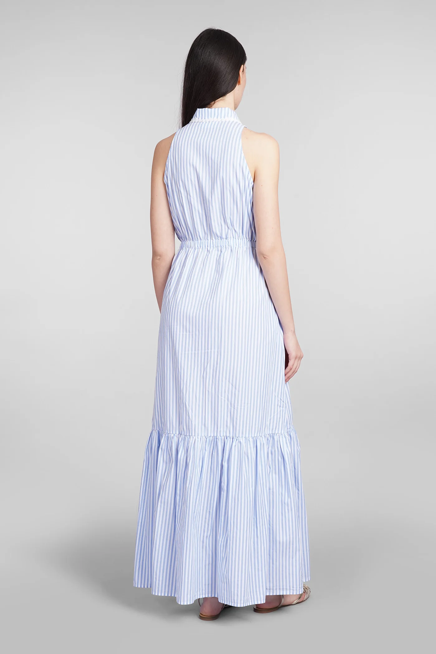 Ida Dress woman  in cyan cotton - Image 3