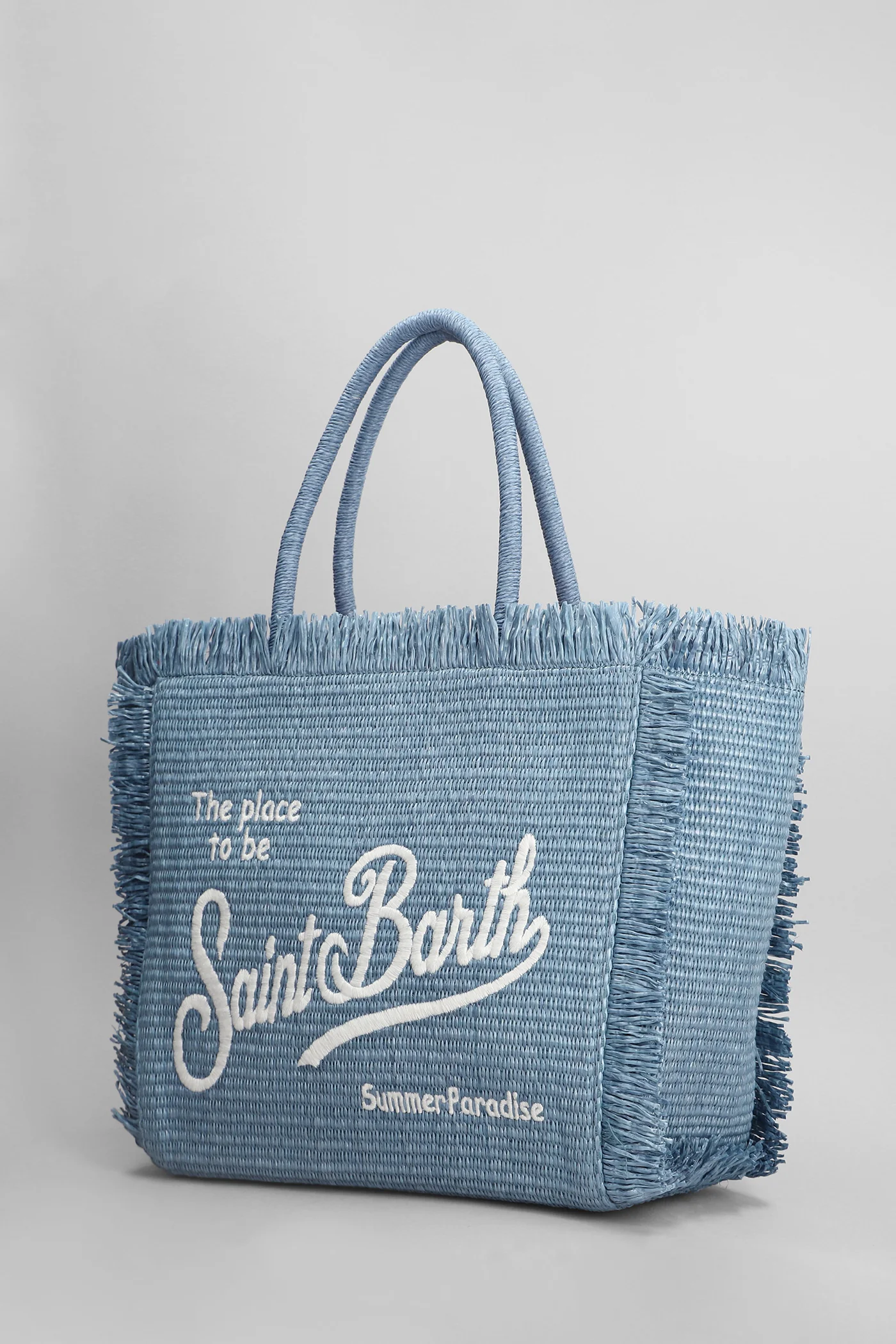 Vanity straw n Tote in blue raffia - Image 2