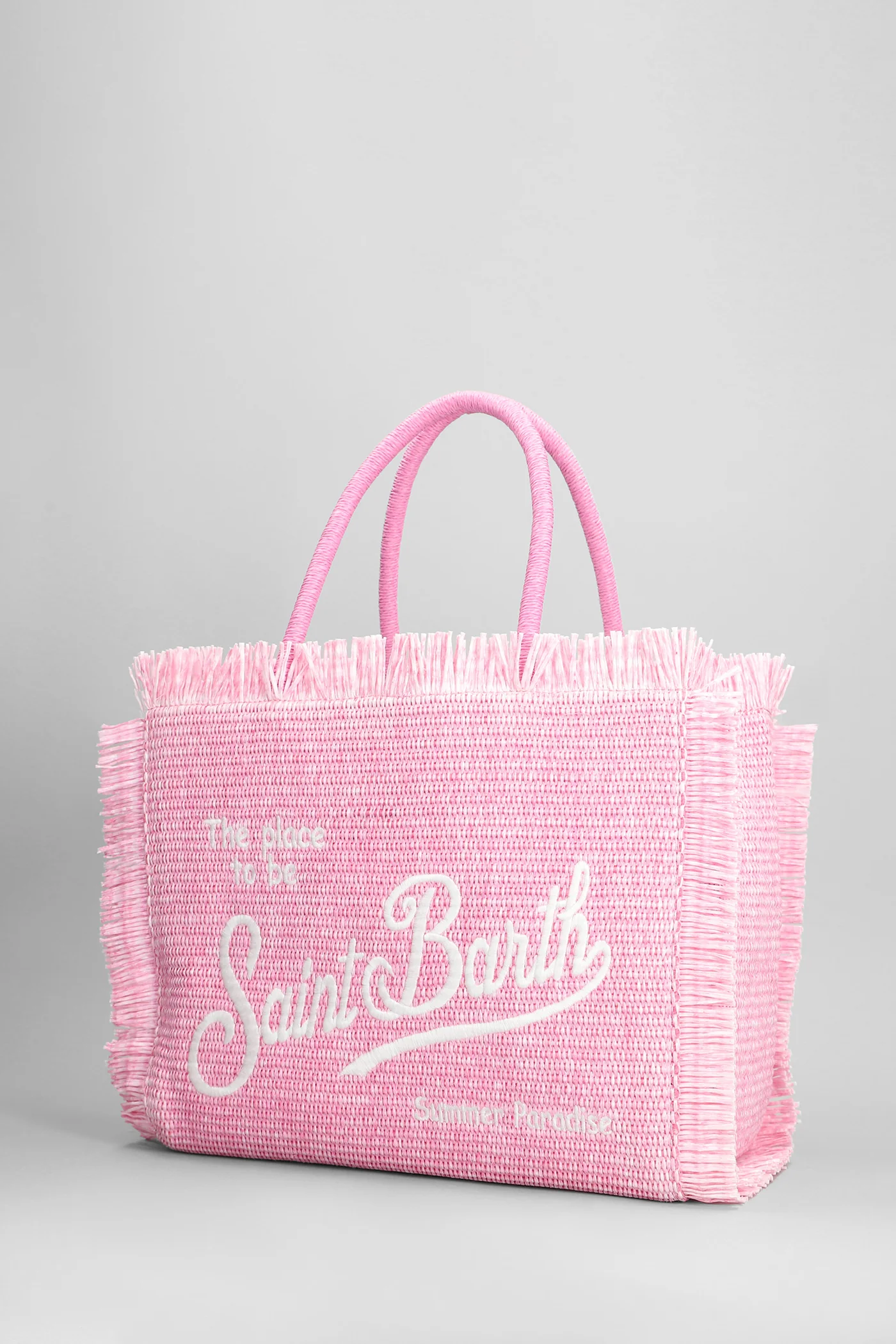 Vanity straw n Tote in rose-pink raffia - Image 2