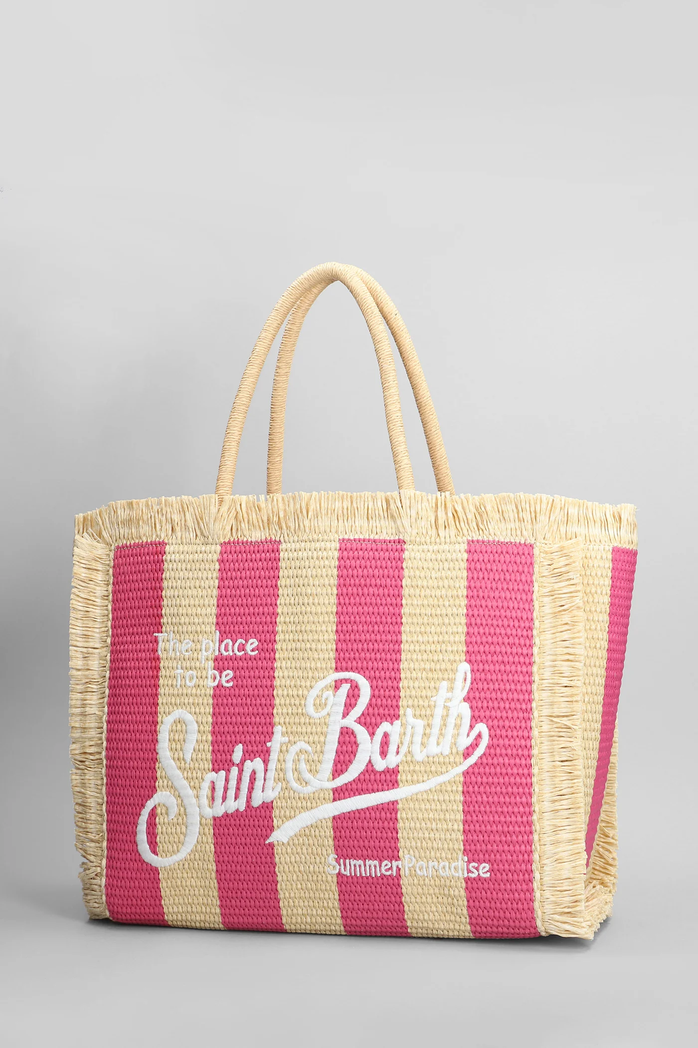 Vanity straw n Tote in rose-pink raffia - Image 2