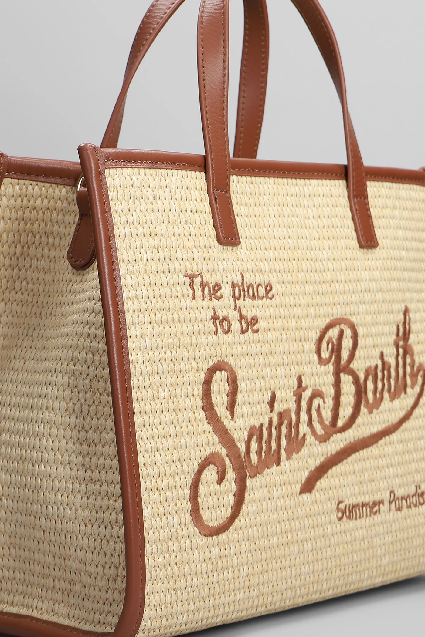 Vivian mid straw Tote in beige raffia - Image 4