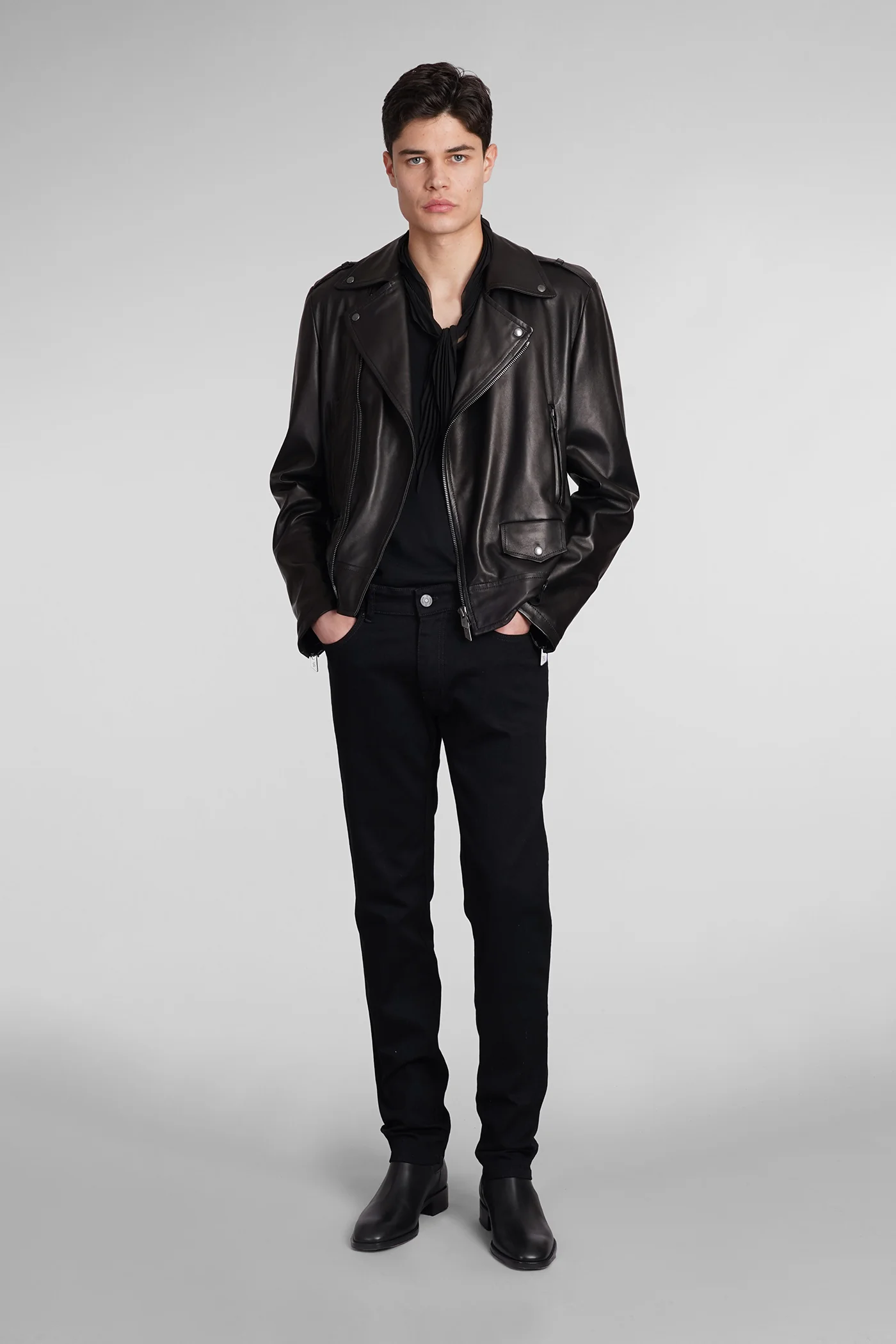 Biker jacket in black leather - Image 2