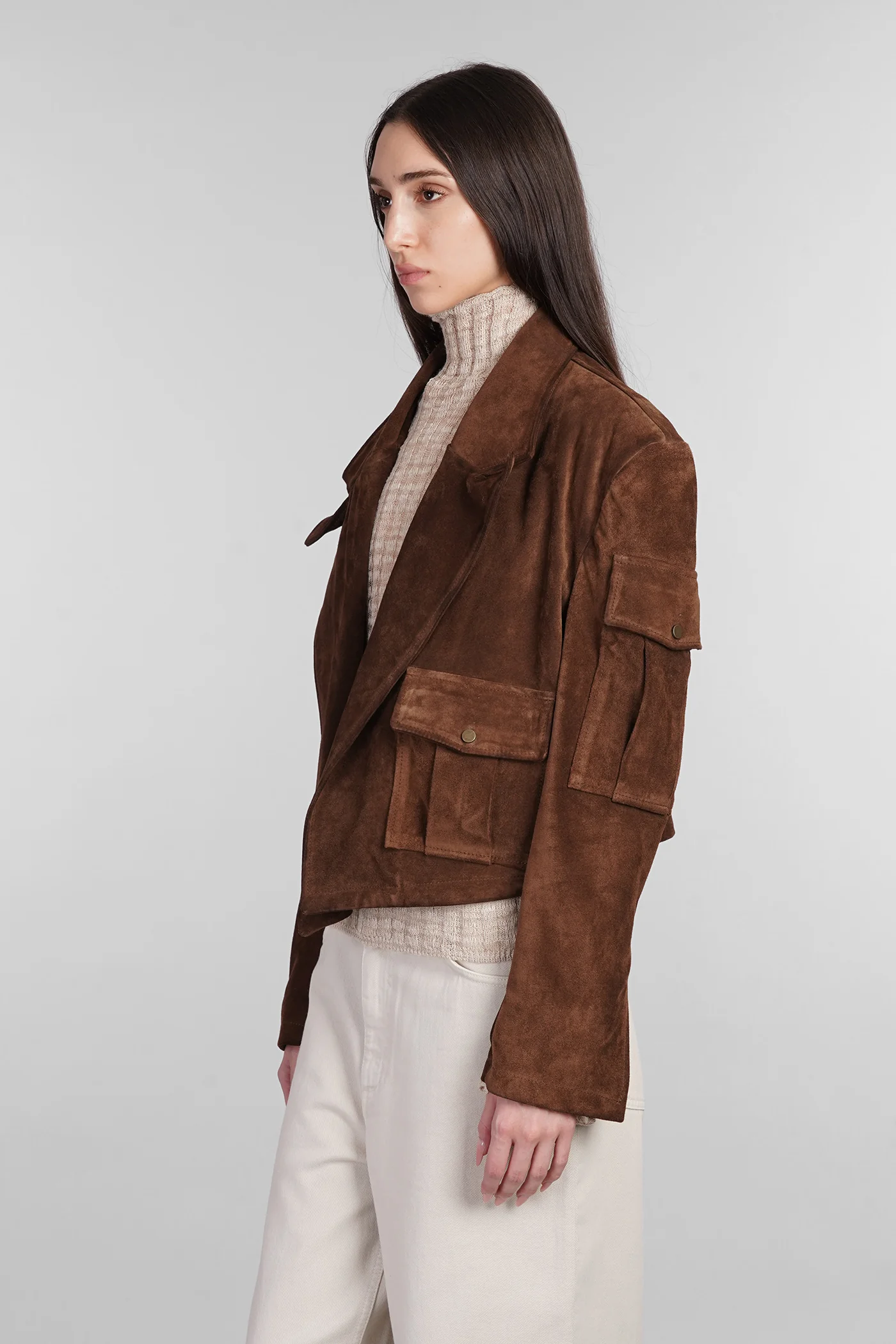 Biker jacket in brown leather - Image 4