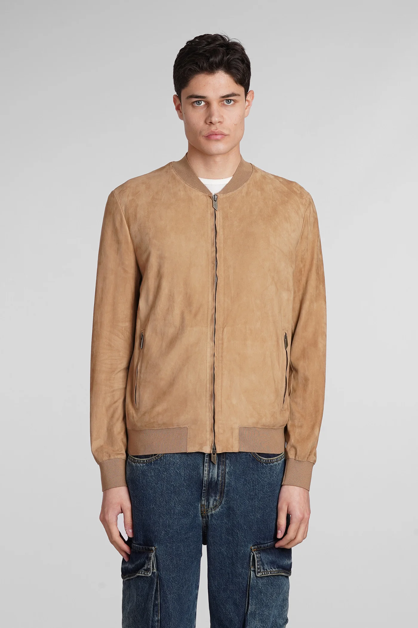 Bomber Jacket in Camel suede