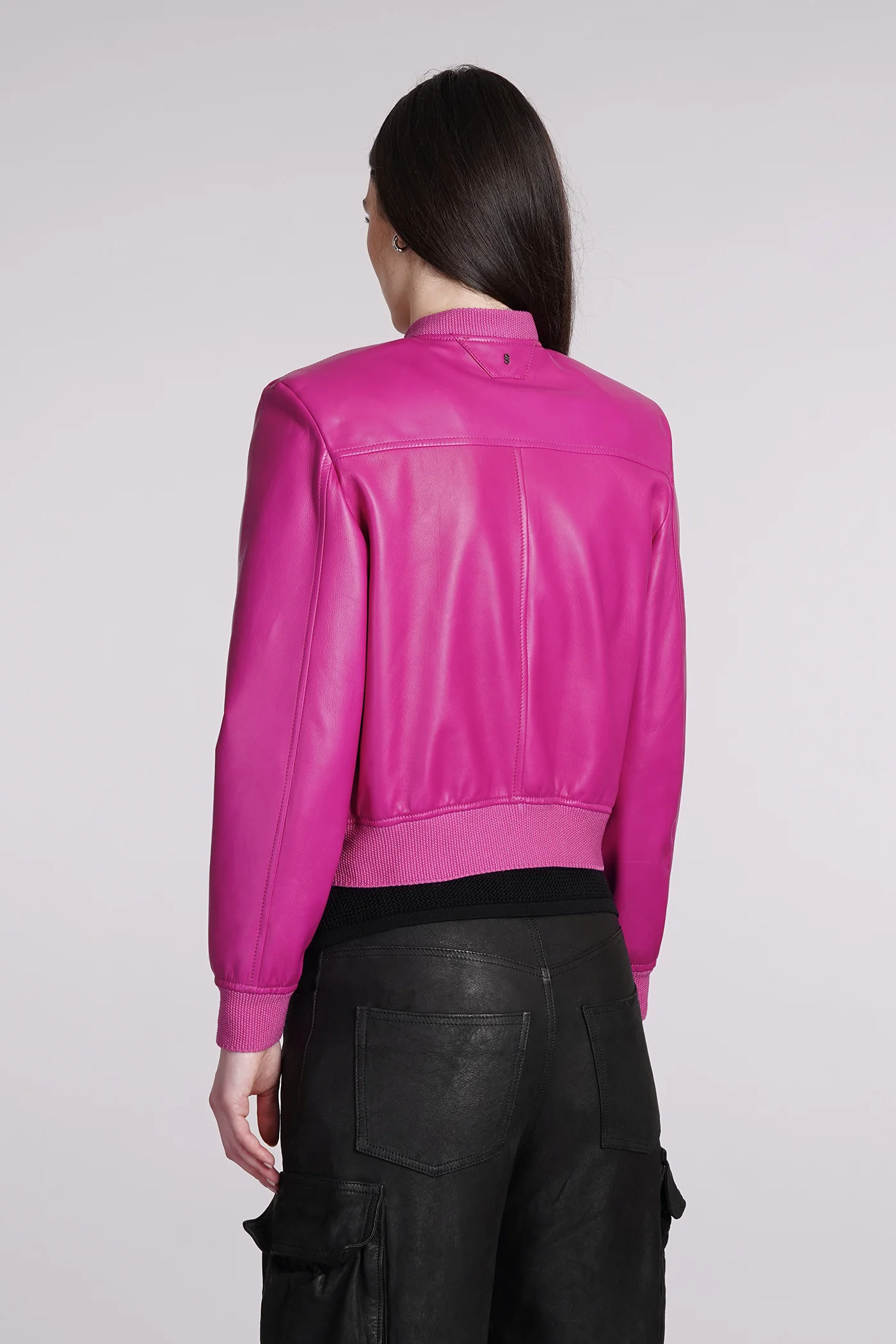 Bomber Jacket in fuxia leather - Image 3