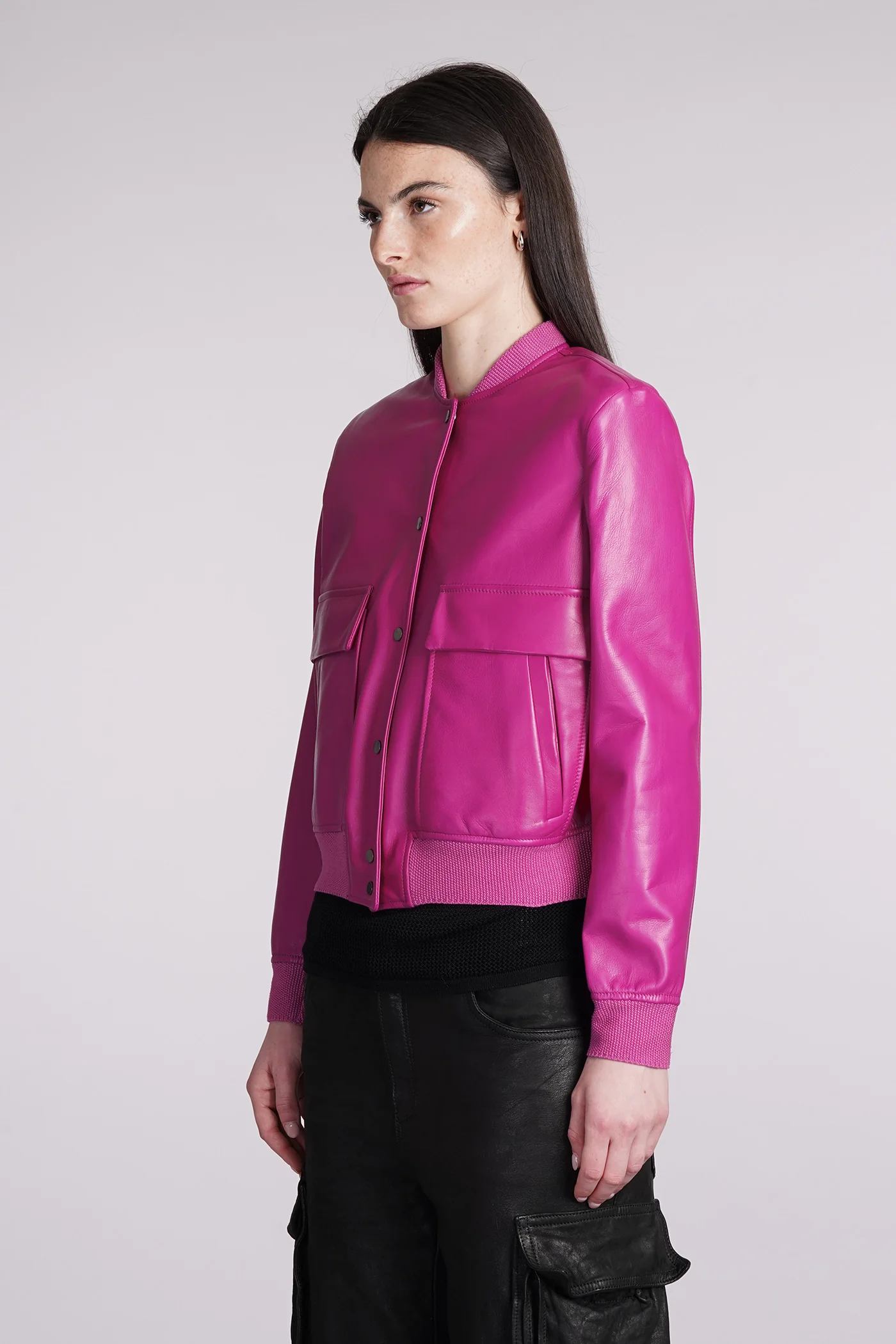 Bomber Jacket in fuxia leather - Image 4