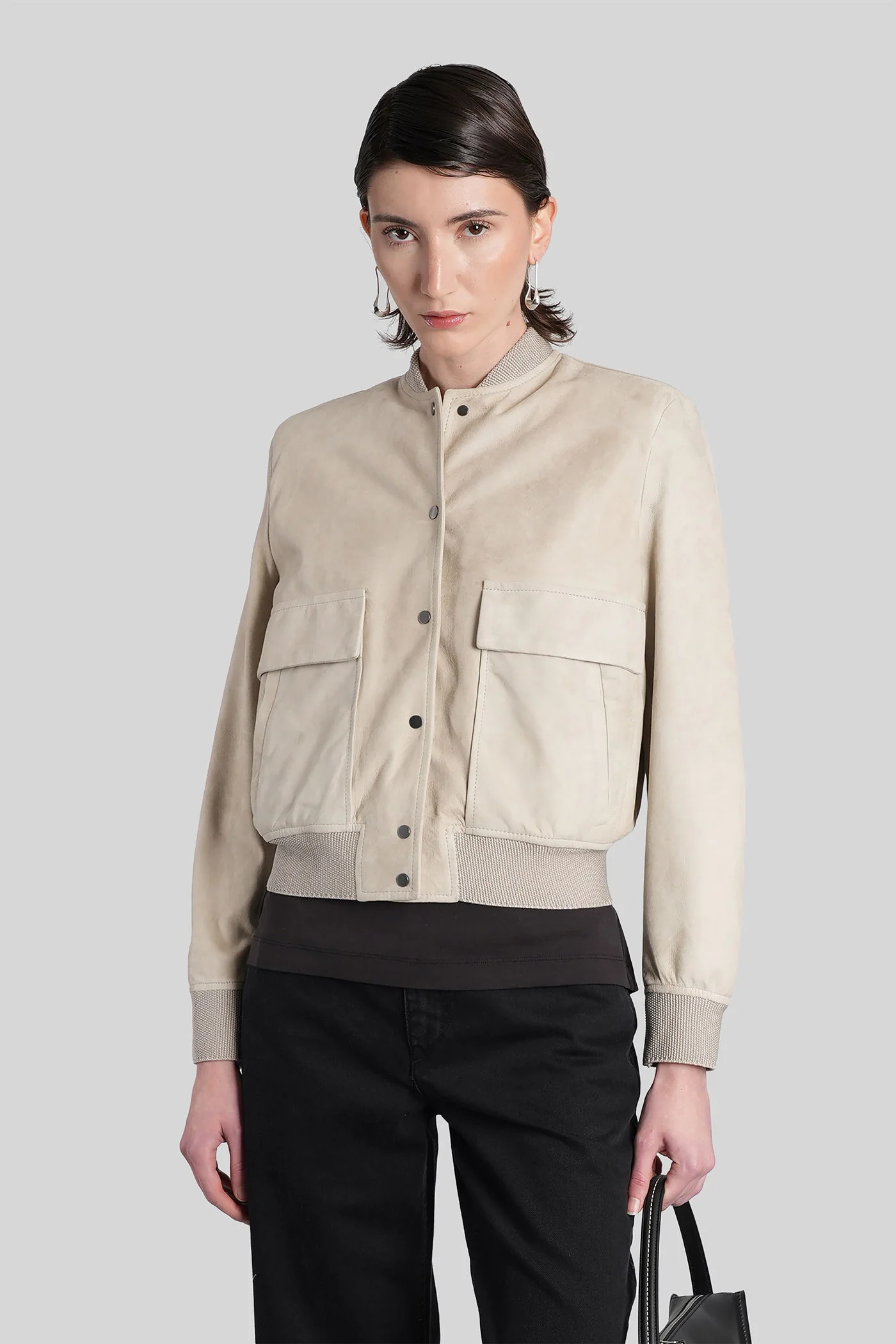 Leather jacket in beige leather