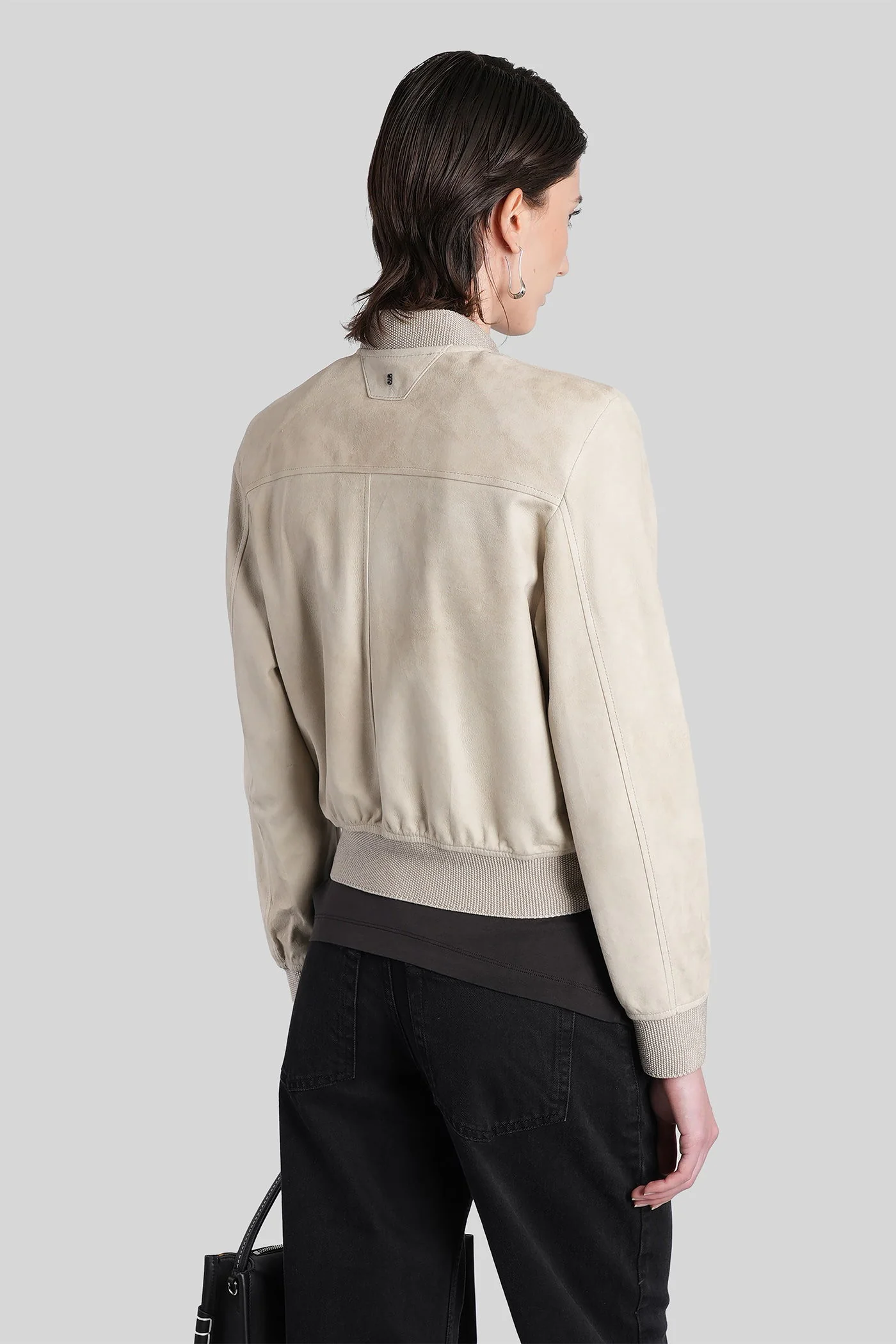 Leather jacket in beige leather - Image 3