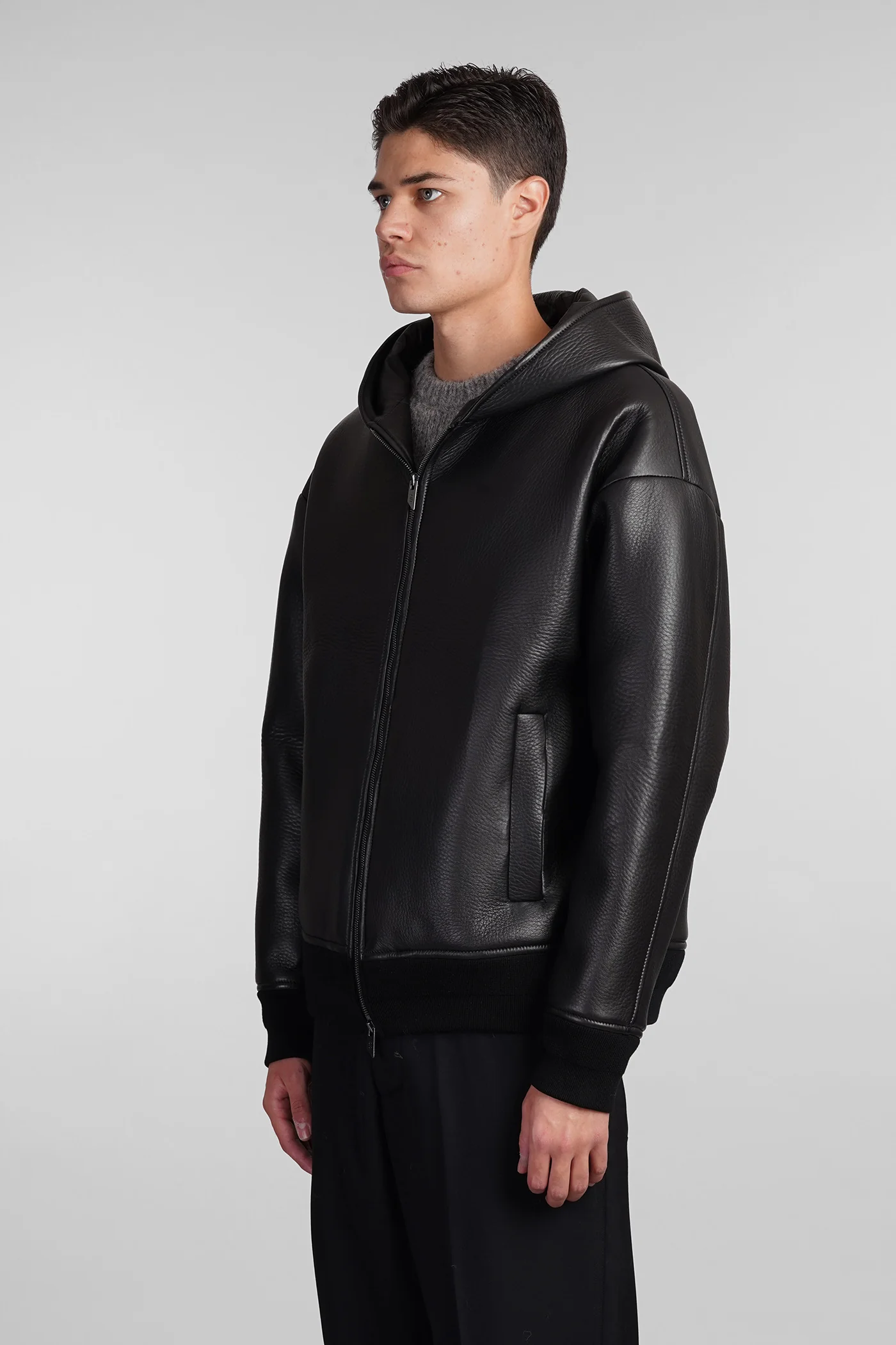 Leather jacket in black leather - Image 4