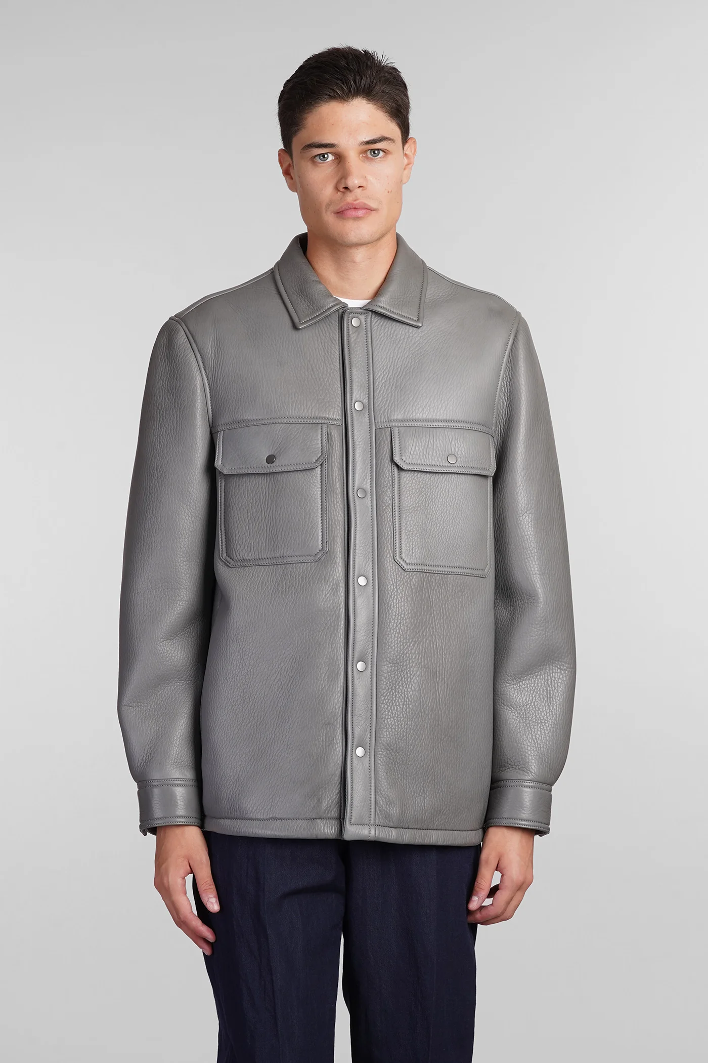 Leather jacket in grey leather