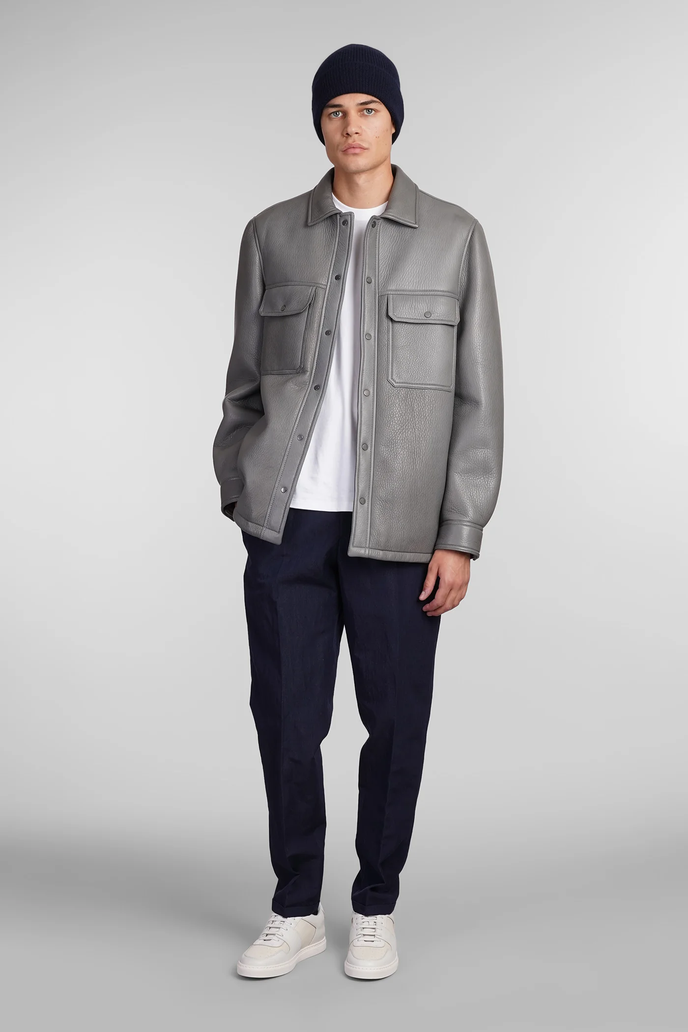 Leather jacket in grey leather - Image 2