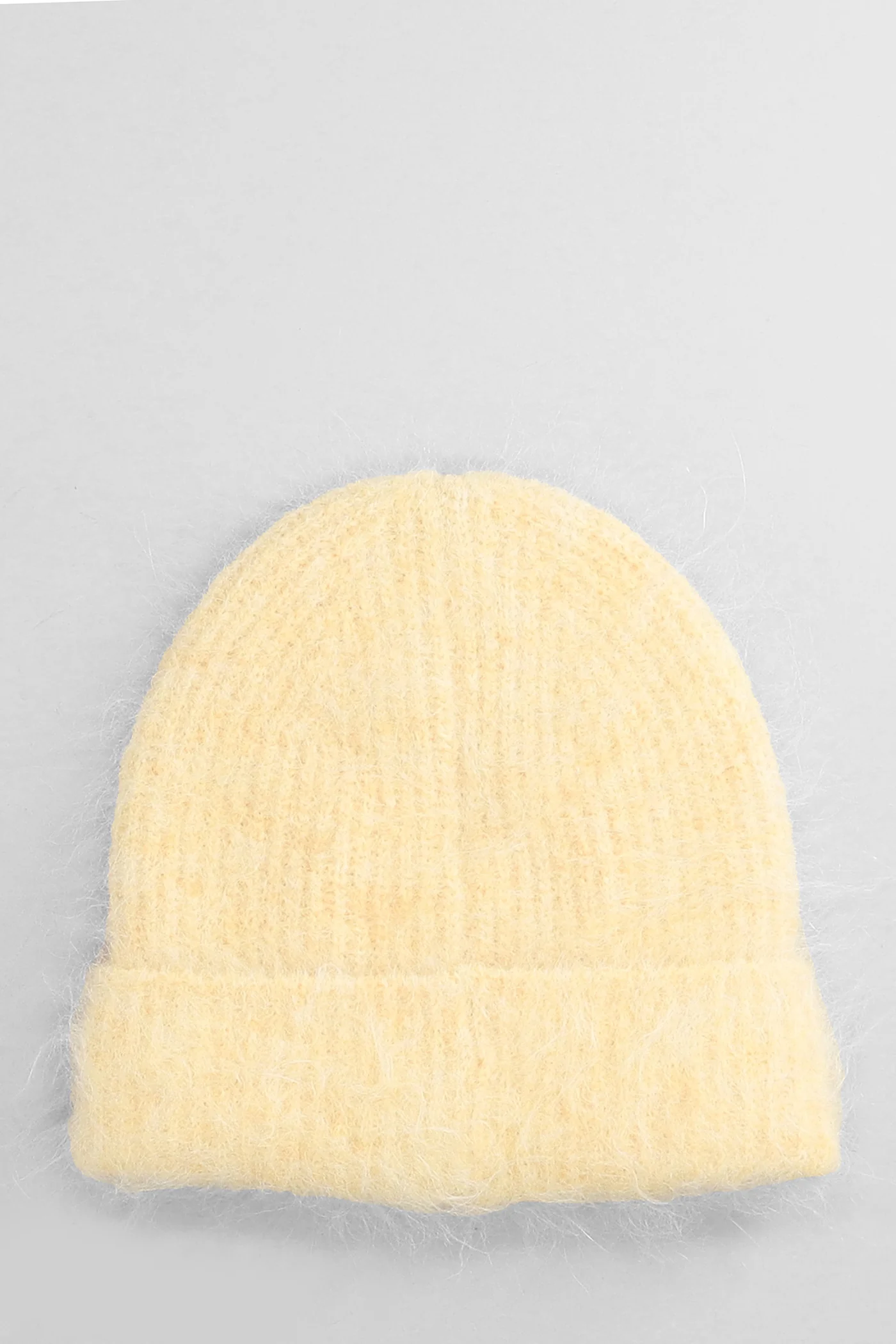 Fuzzy beanie Hats in beige wool - Image 2