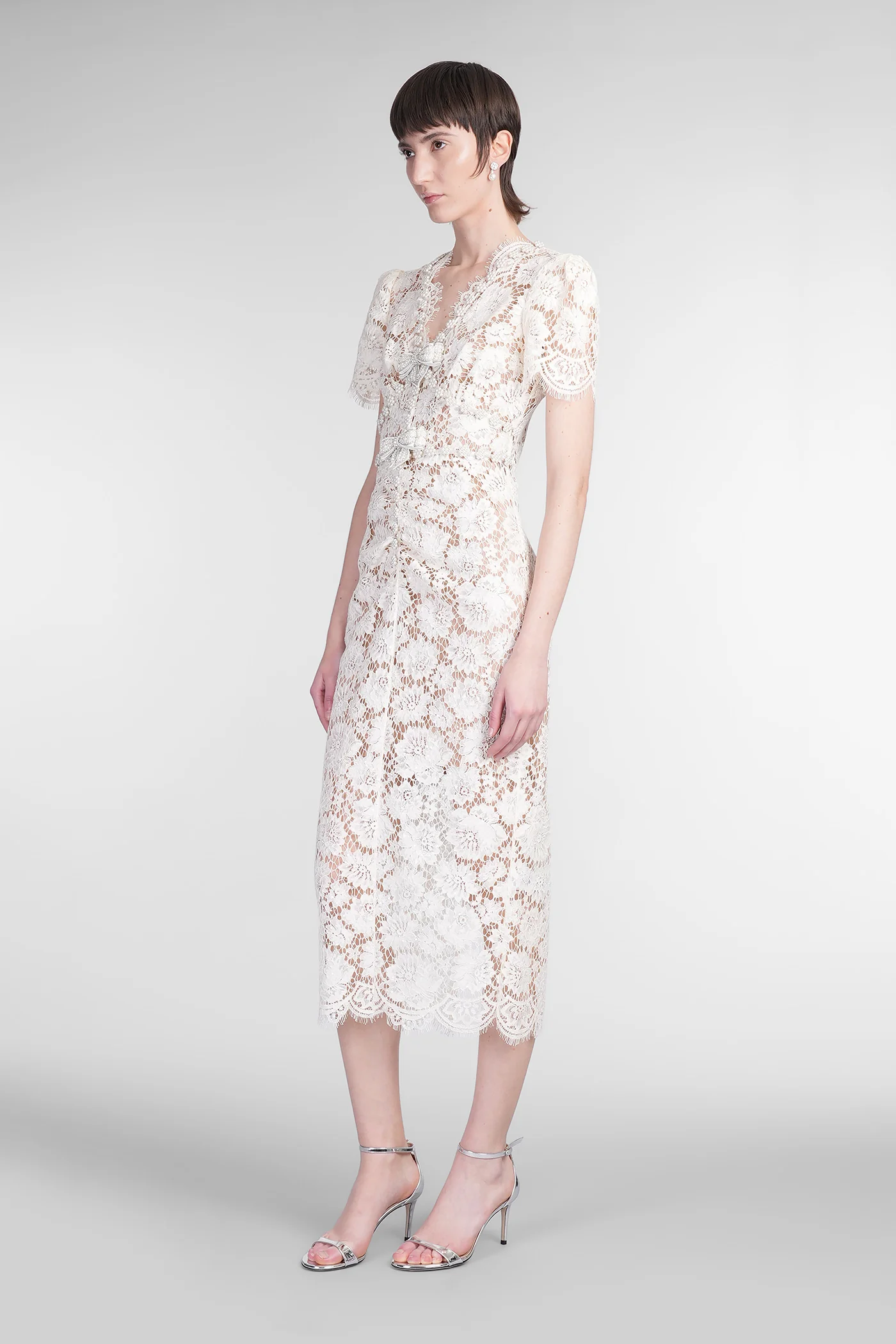 Dress woman  in beige polyamide - Image 4