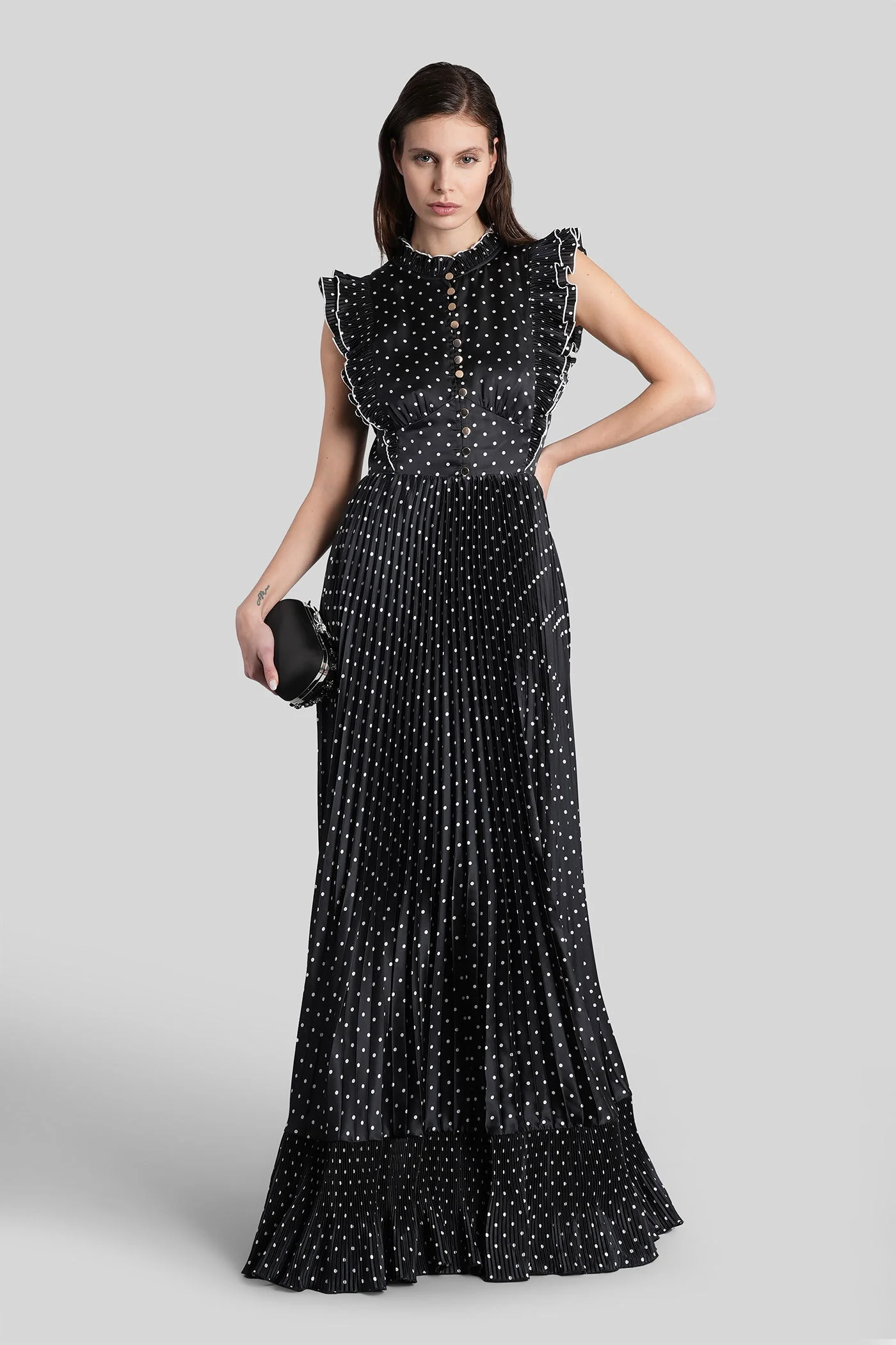 Long dress in black polyester - Image 2