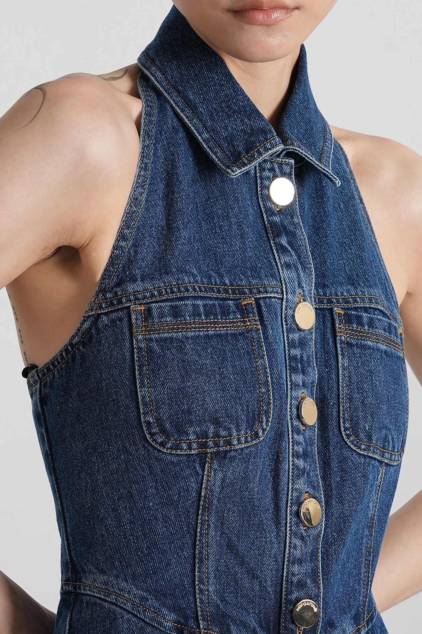 Mini dress in blue cotton - Image 5