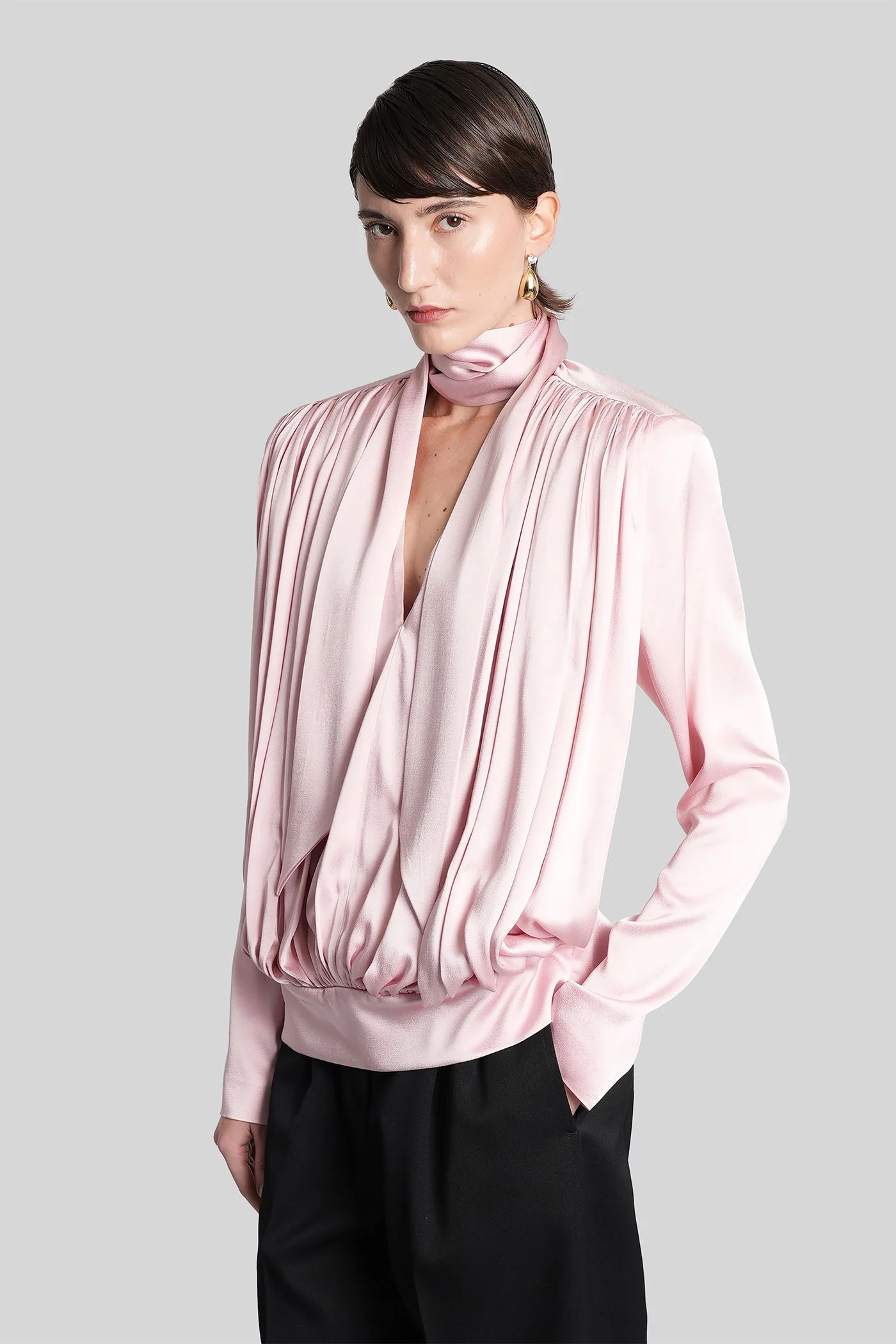 Blouse in rose-pink acetate - Image 4