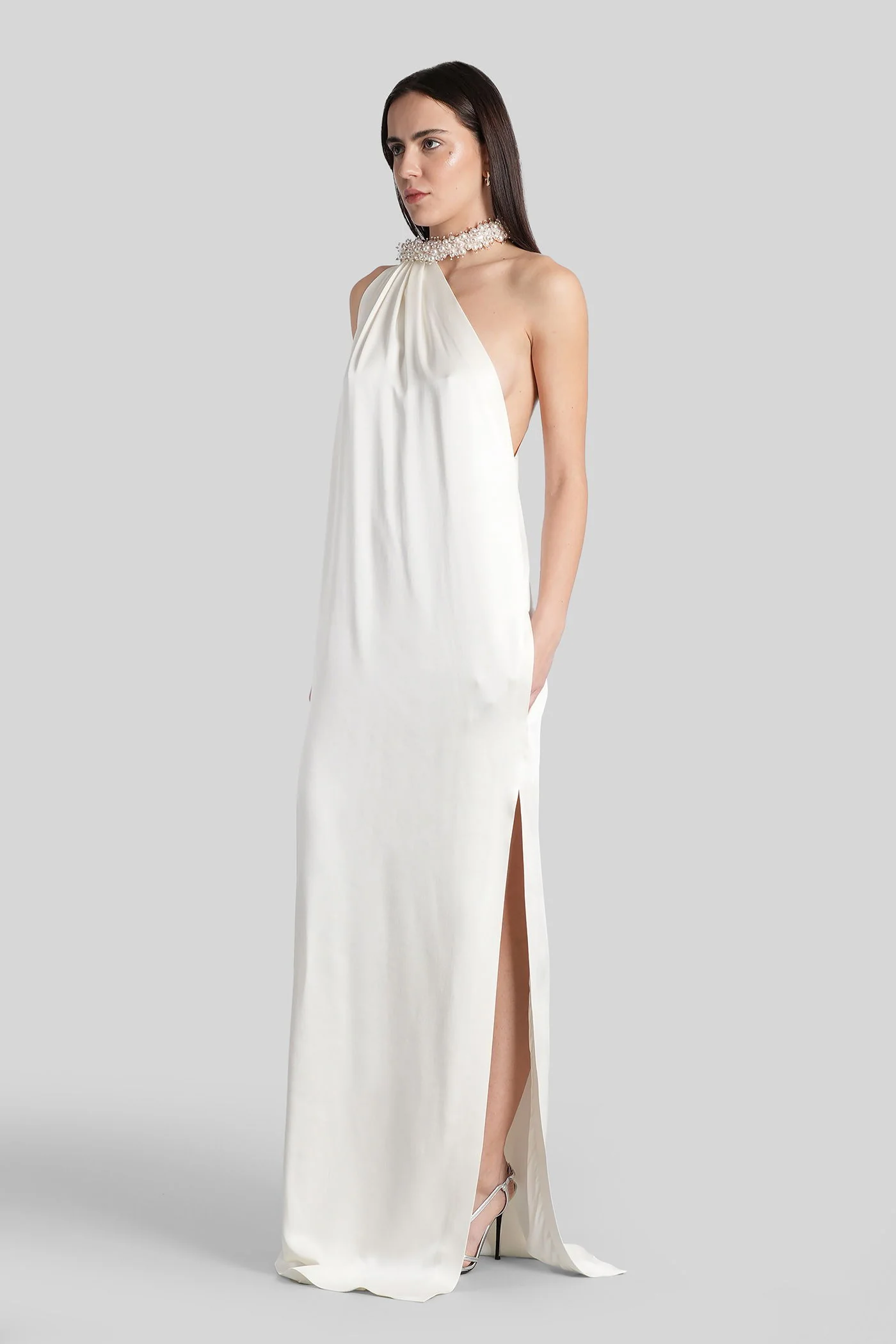 Long dress in beige acetate - Image 4