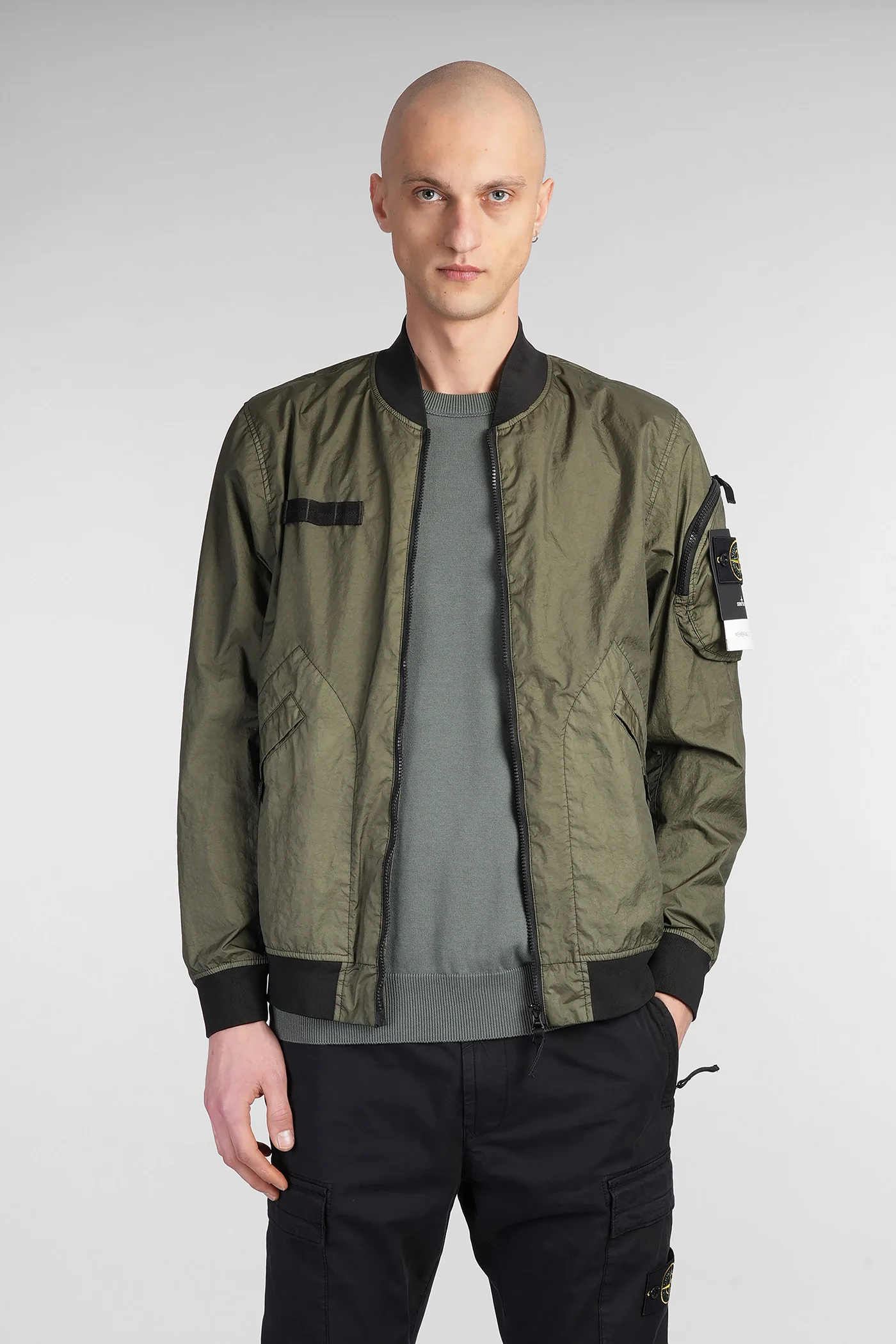 Bomber Jacket in green polyamide
