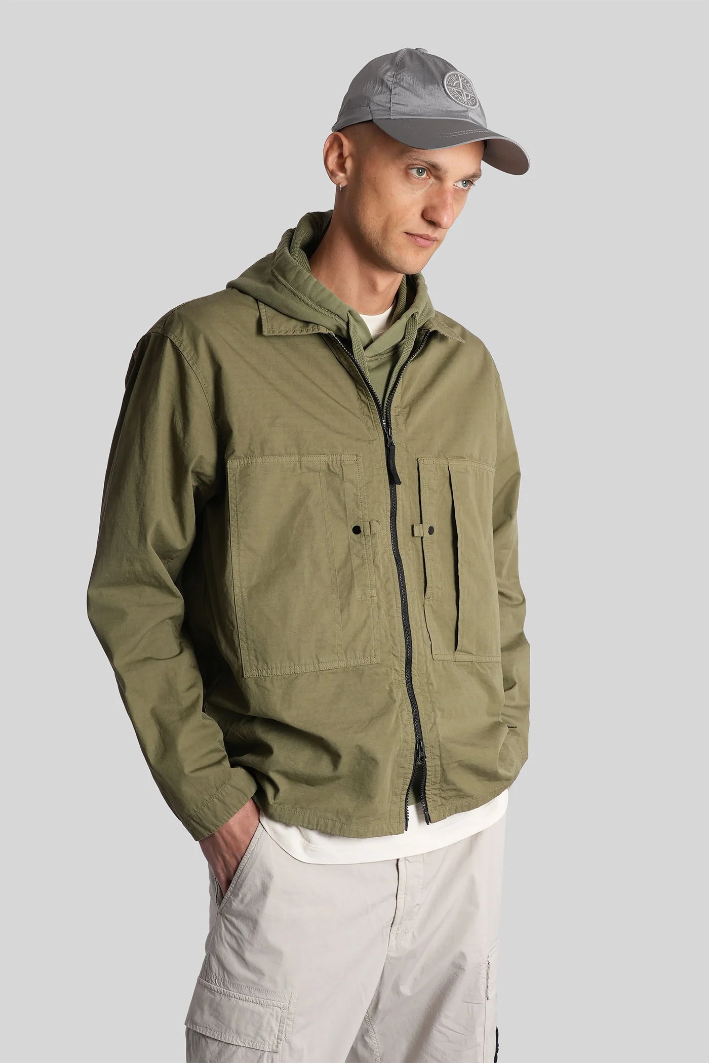 Casual jacket in green cotton - Image 4