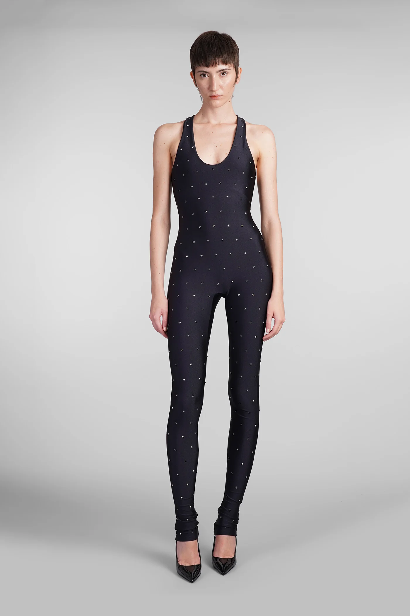 Tess Crystal Jumpsuit in black polyamide