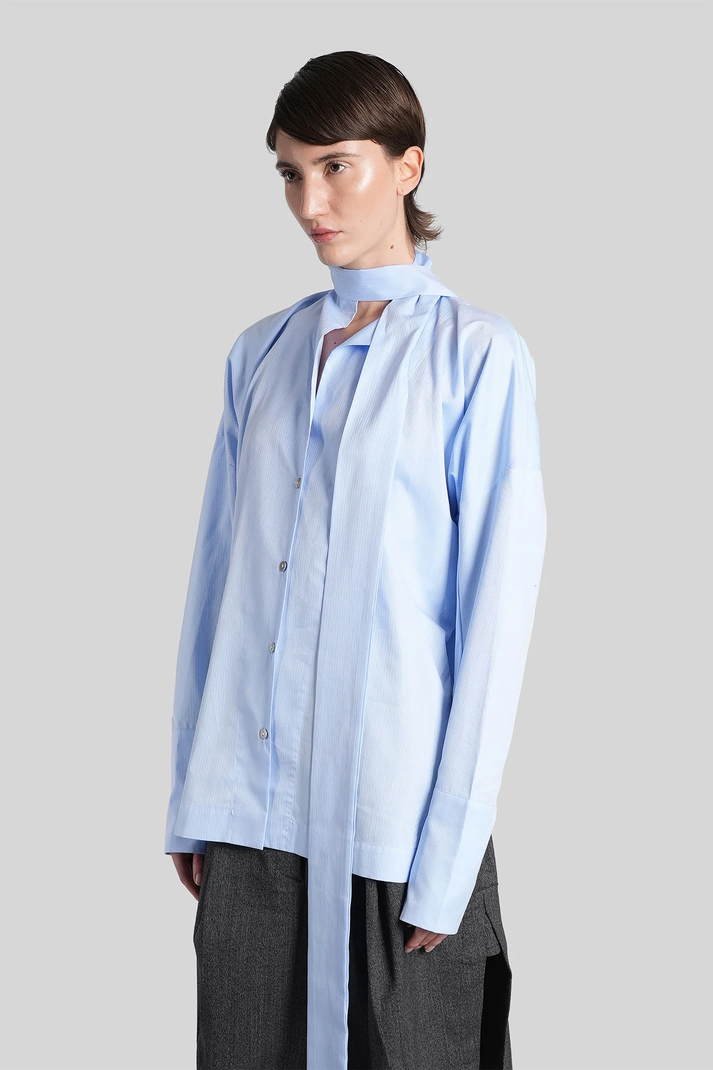 Cecilia Shirt in cyan cotton - Image 4