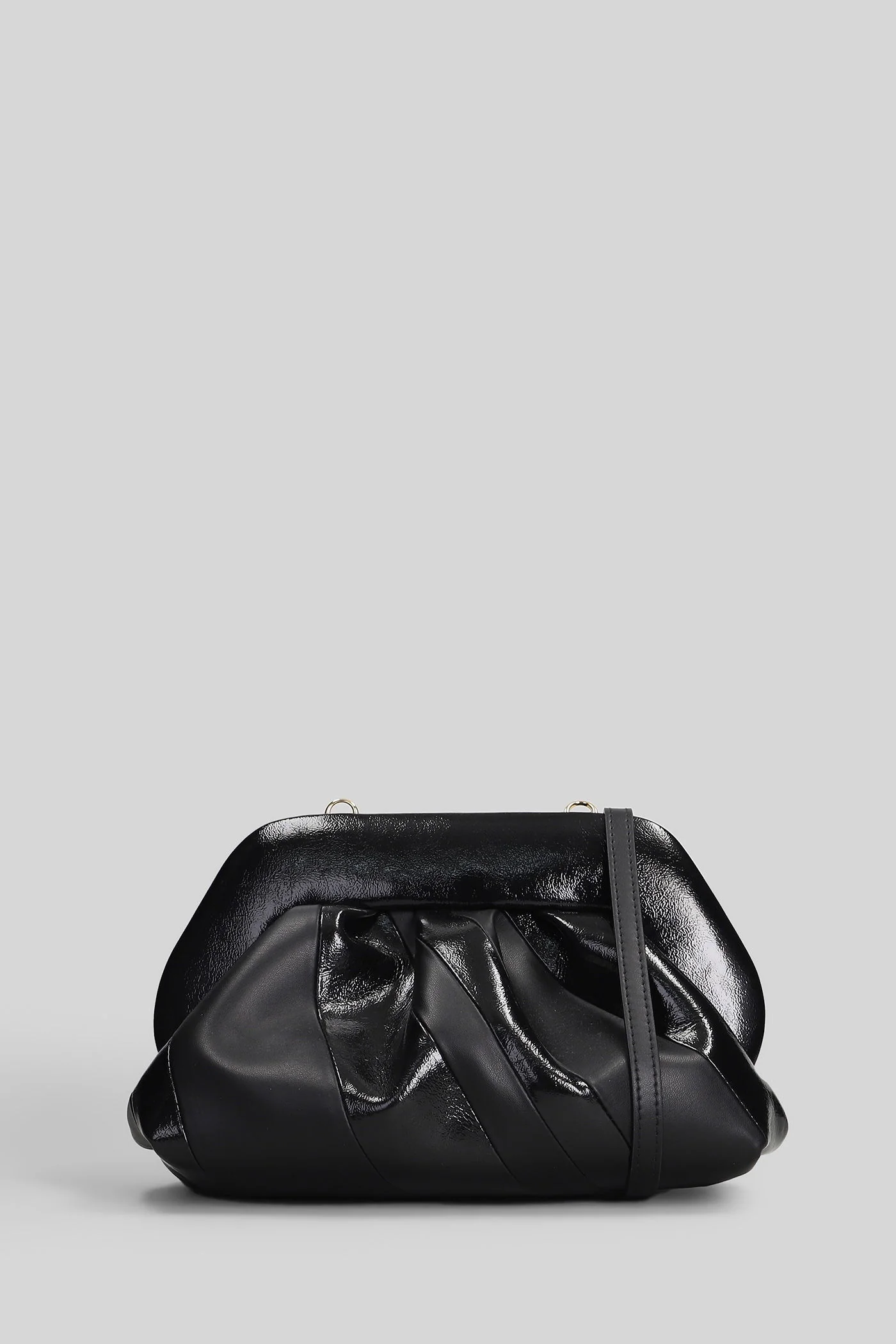 Tia Stripes Clutch in black faux leather