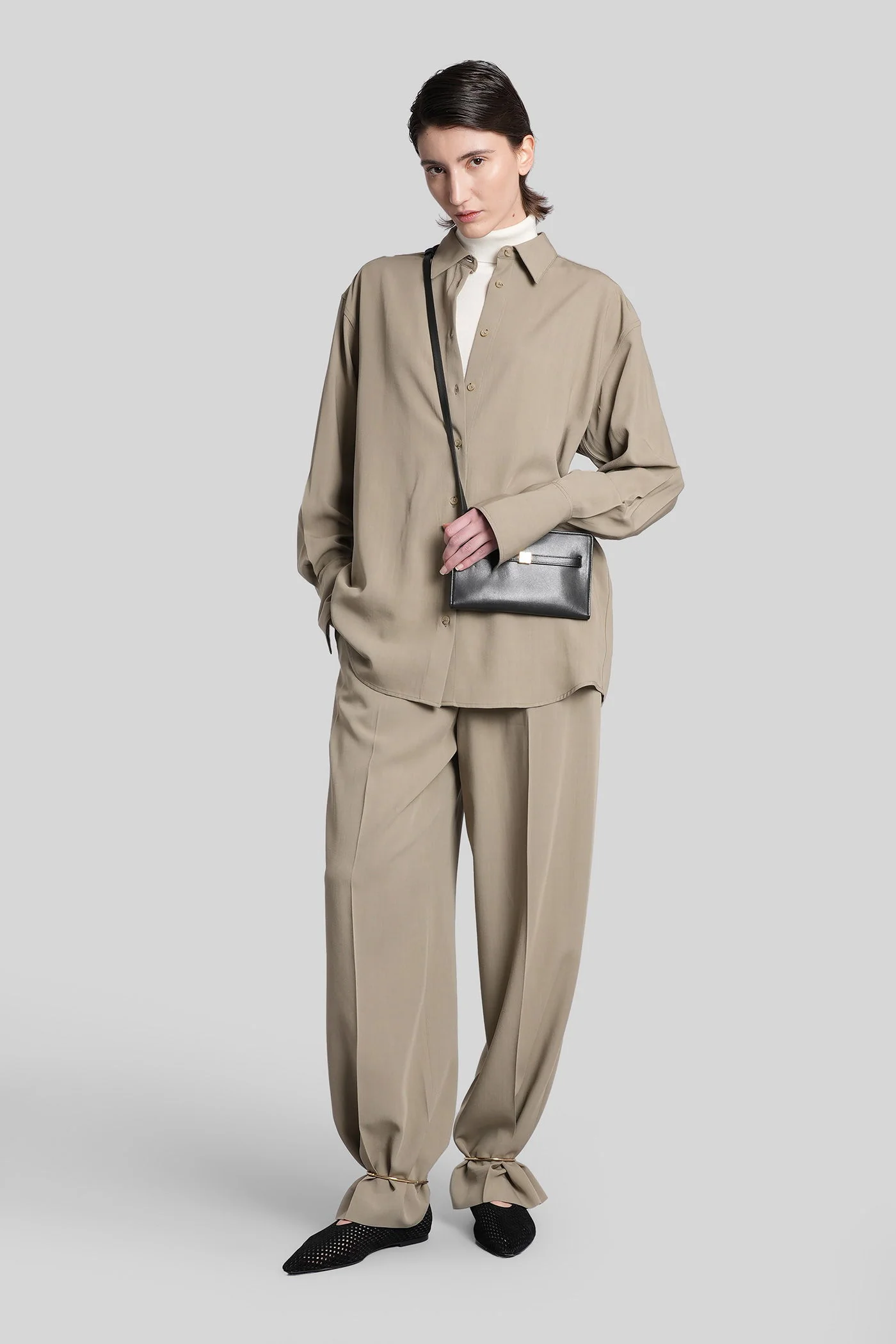 Shirt in taupe viscose - Image 2