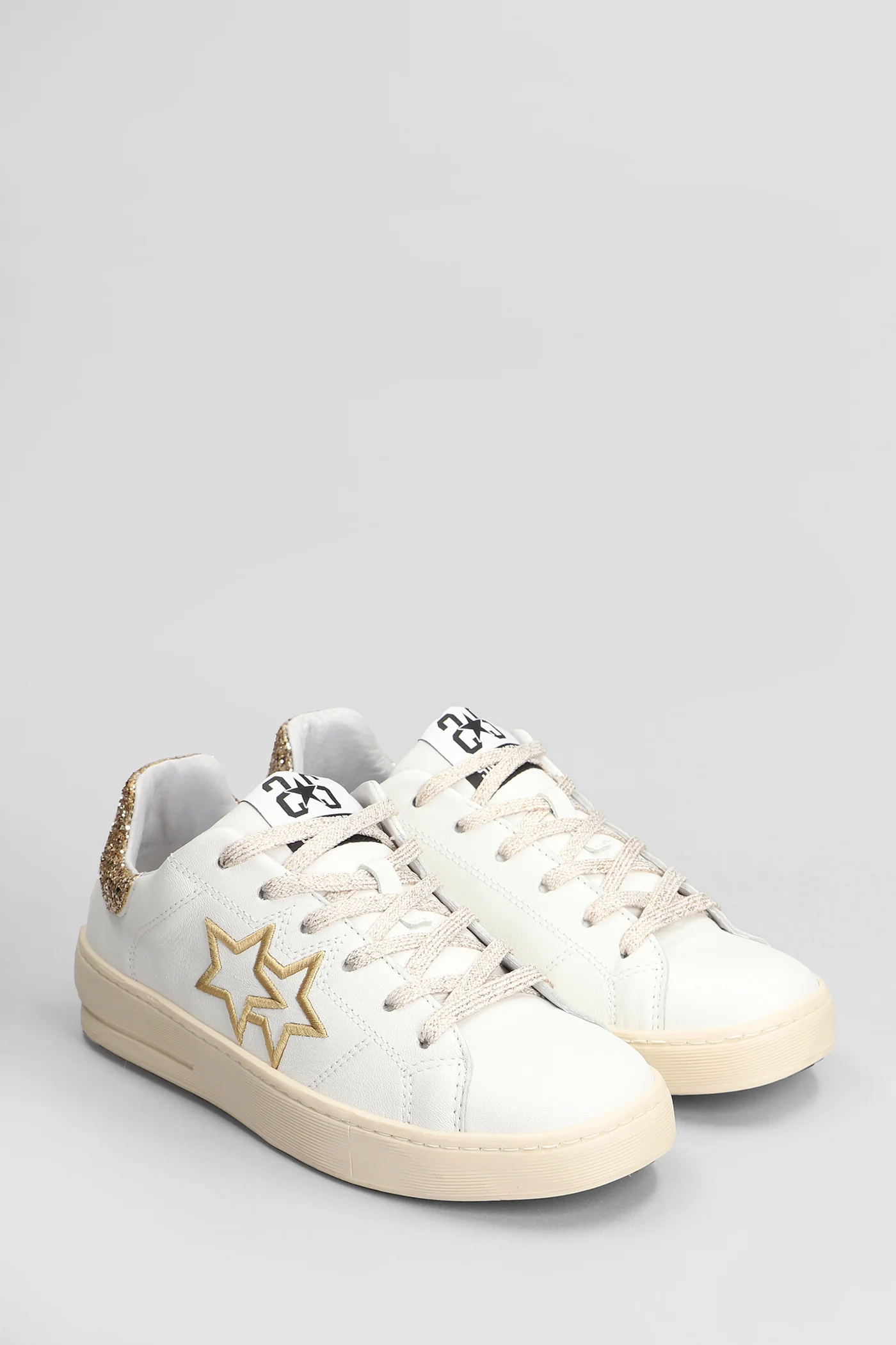 Sneakers in white leather and fabric - Image 2