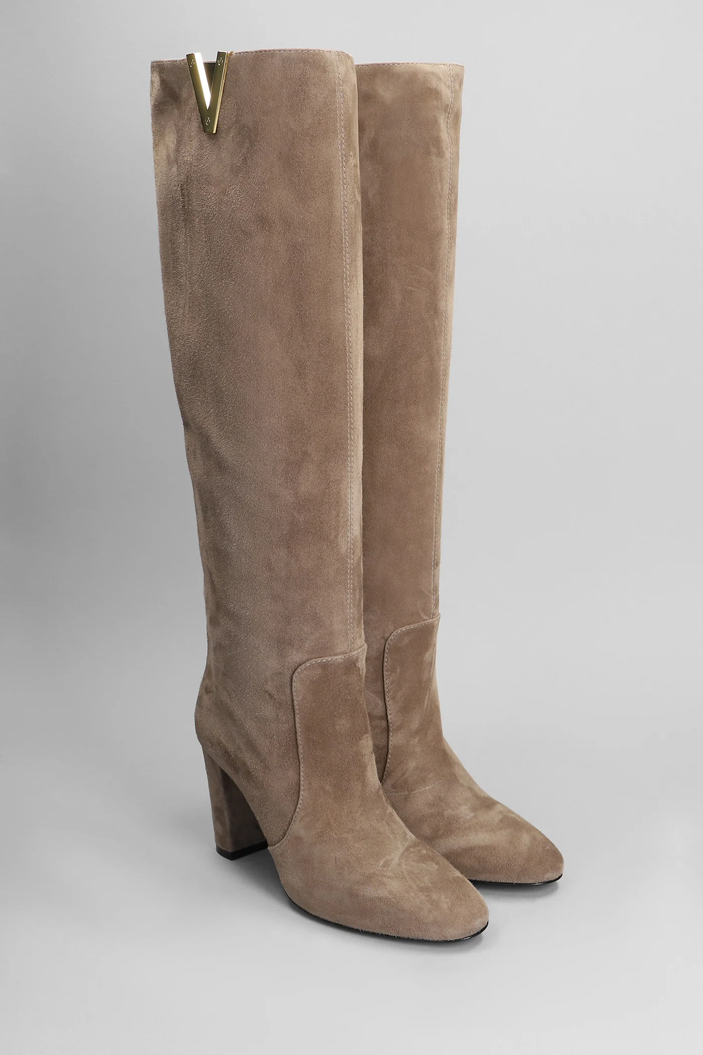 High heels boots in taupe suede - Image 2