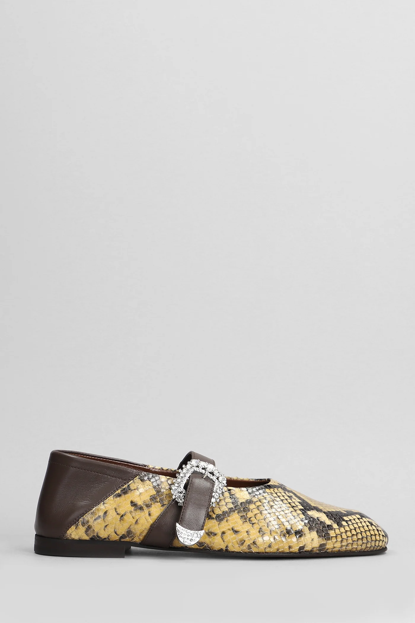 Ballerina Buckle Ballet flats in python print leather
