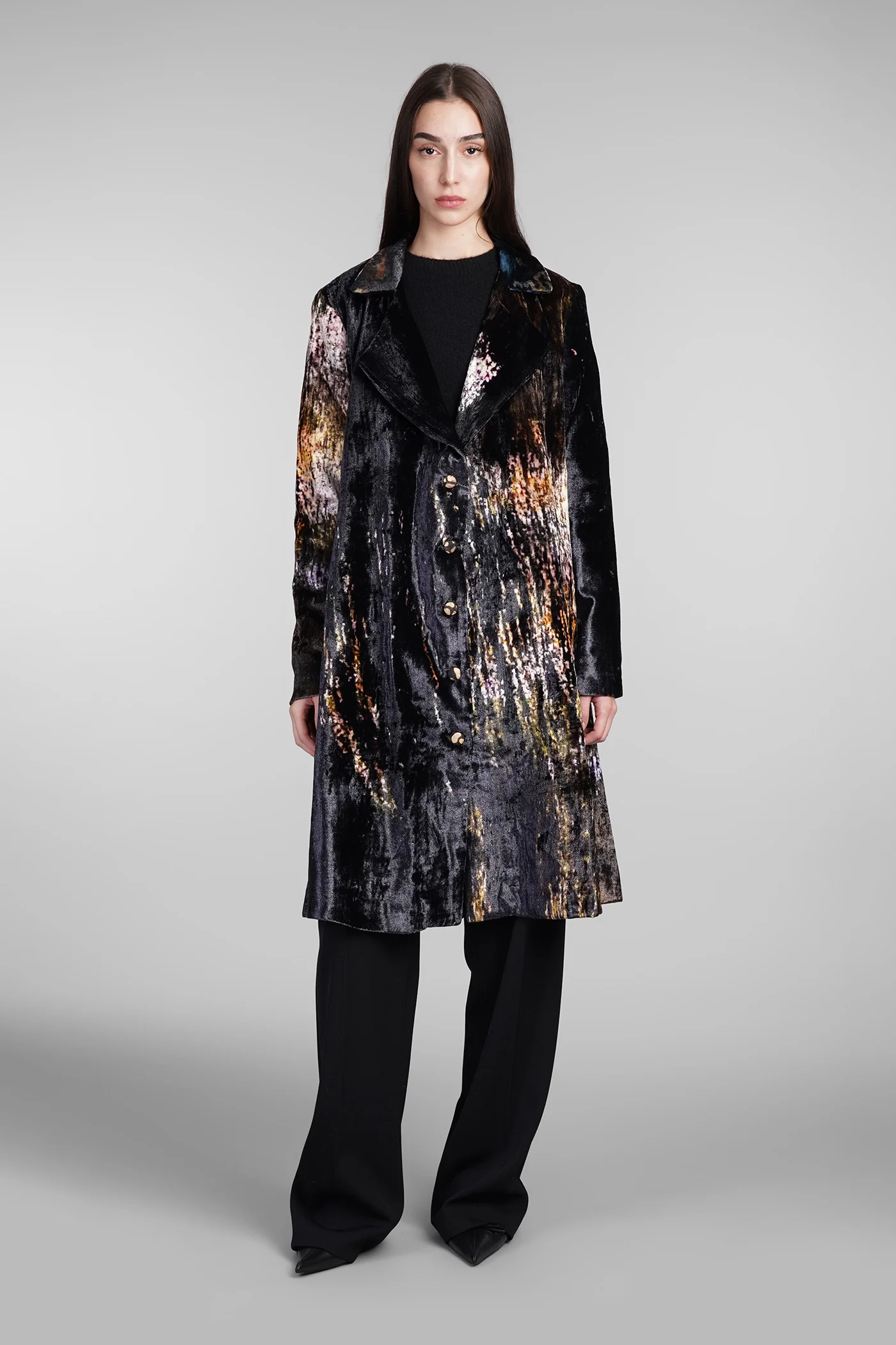 Coat in multicolor silk