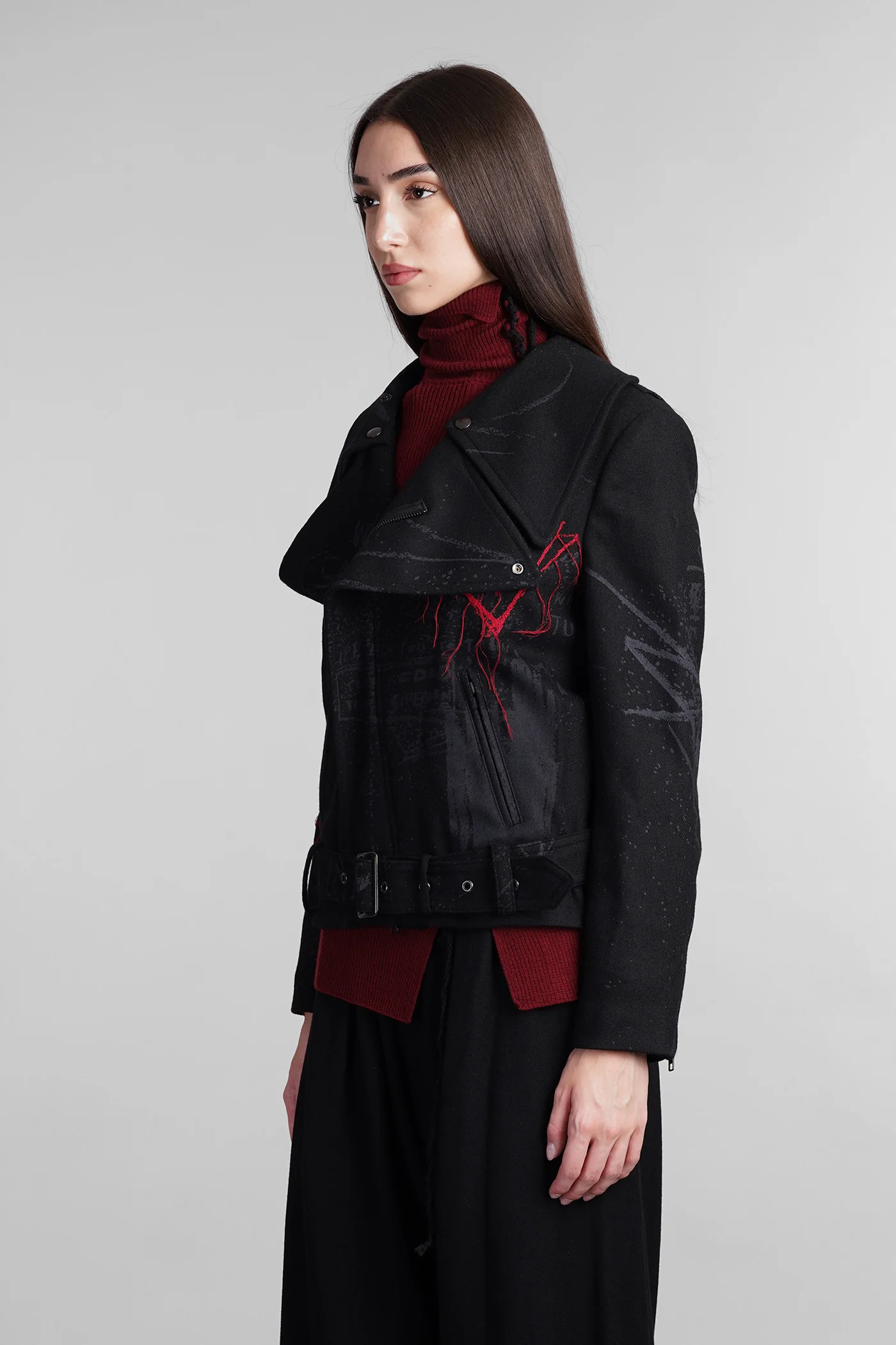 Biker jacket in black wool - Image 4