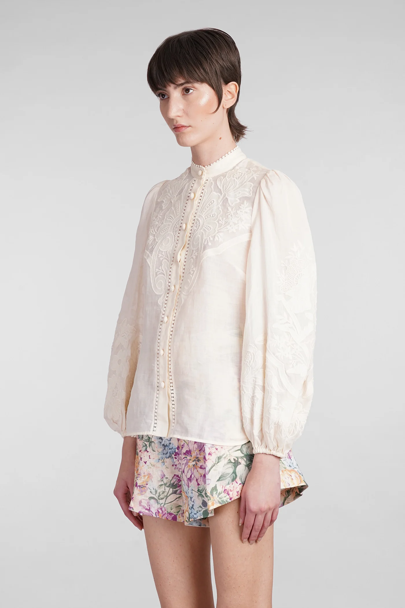 Blouse in beige linen - Image 4