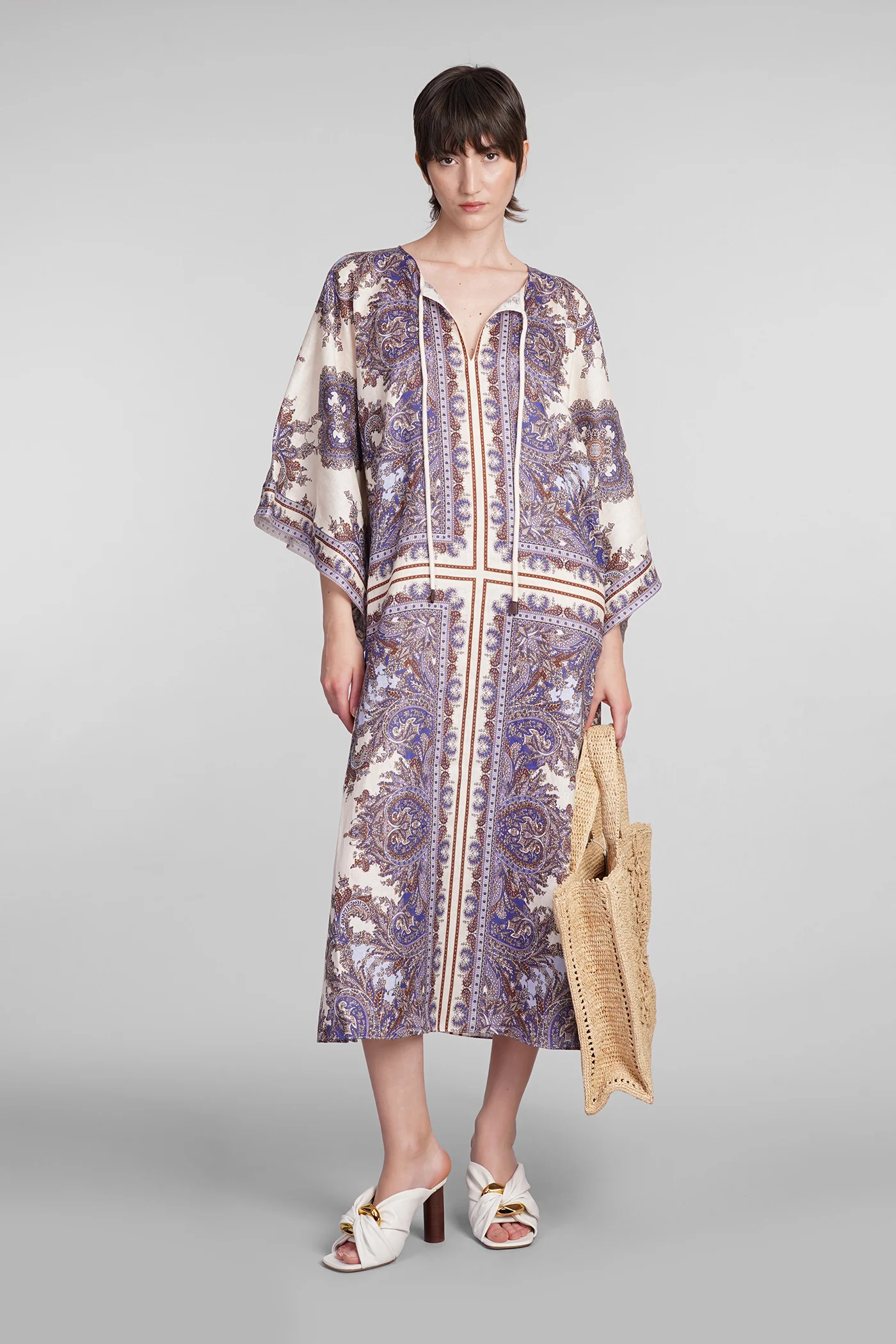 Dress woman  in beige linen - Image 2
