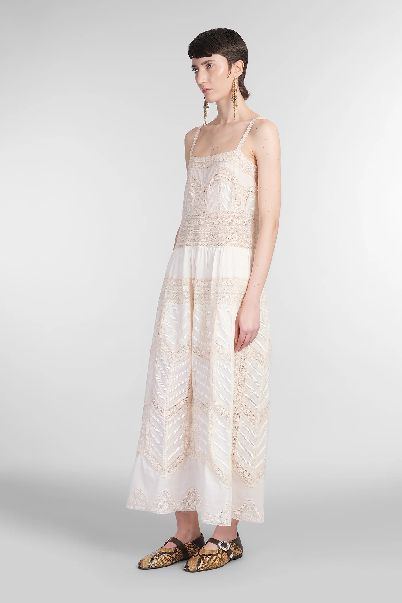 Long dress in beige cotton - Image 4