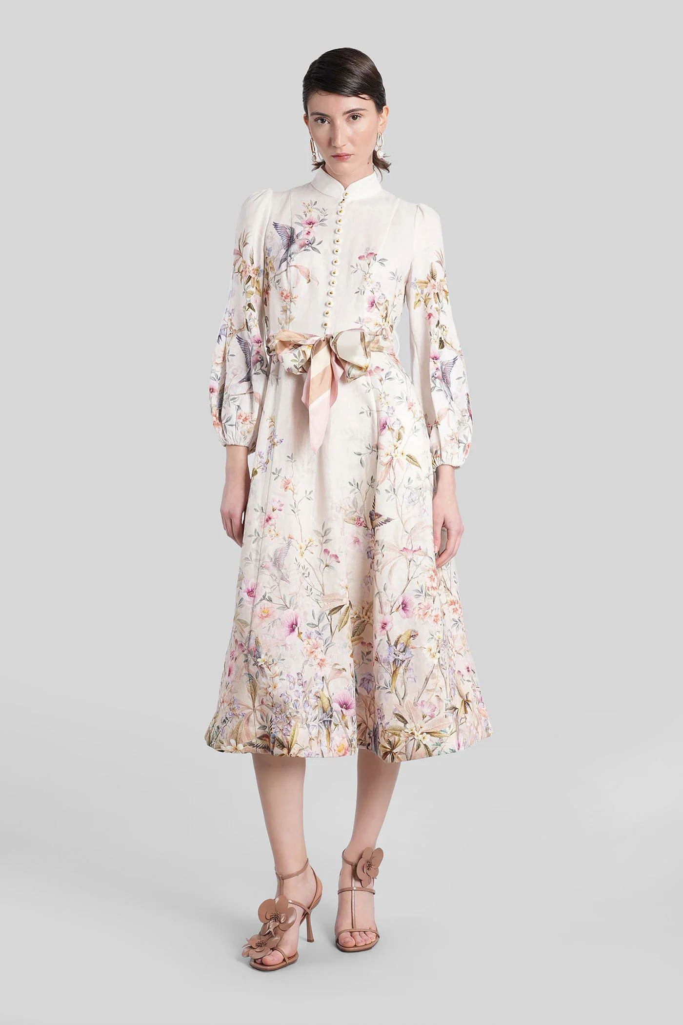 Long dress in beige linen