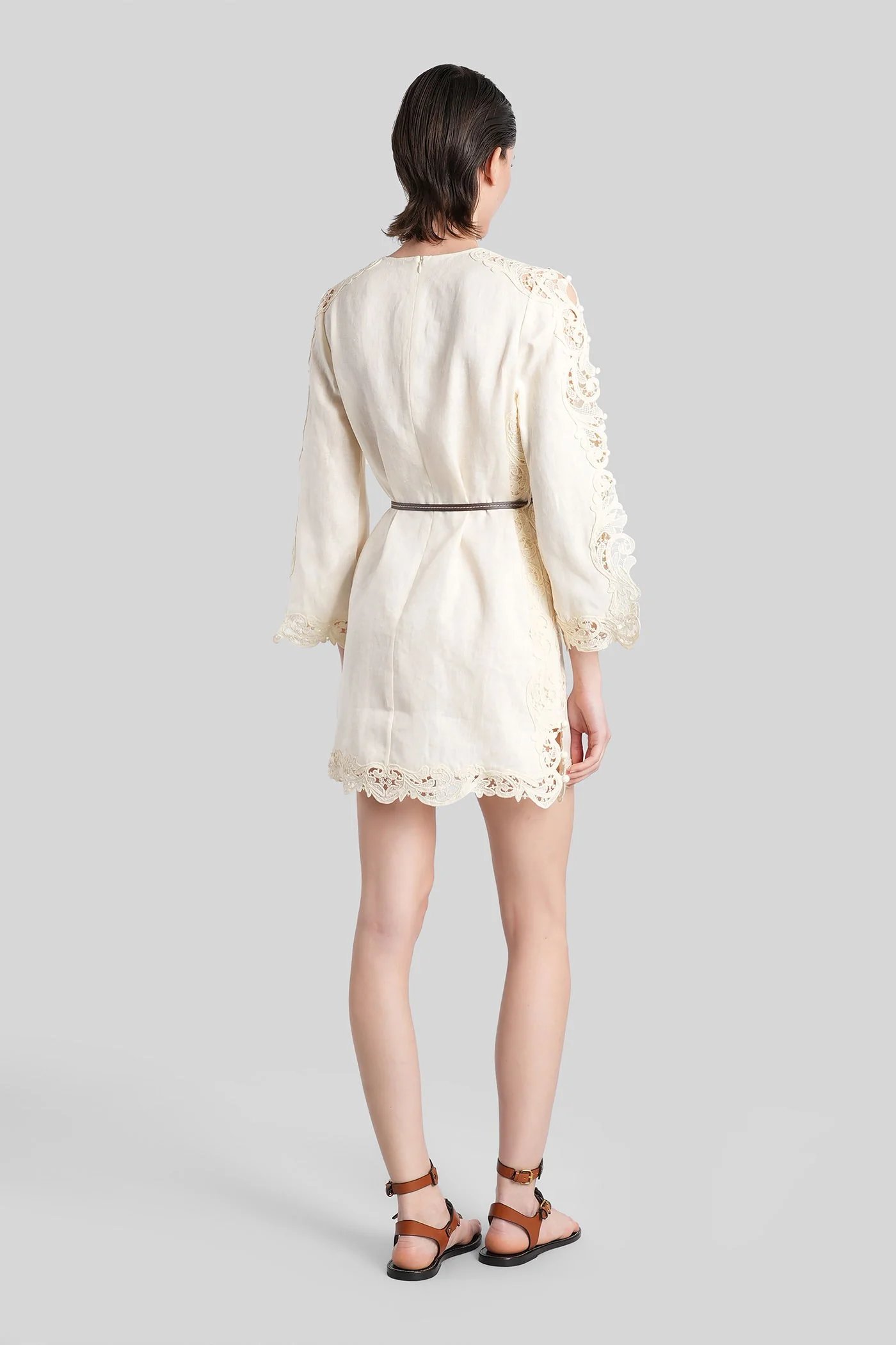 Mini dress in beige linen - Image 3