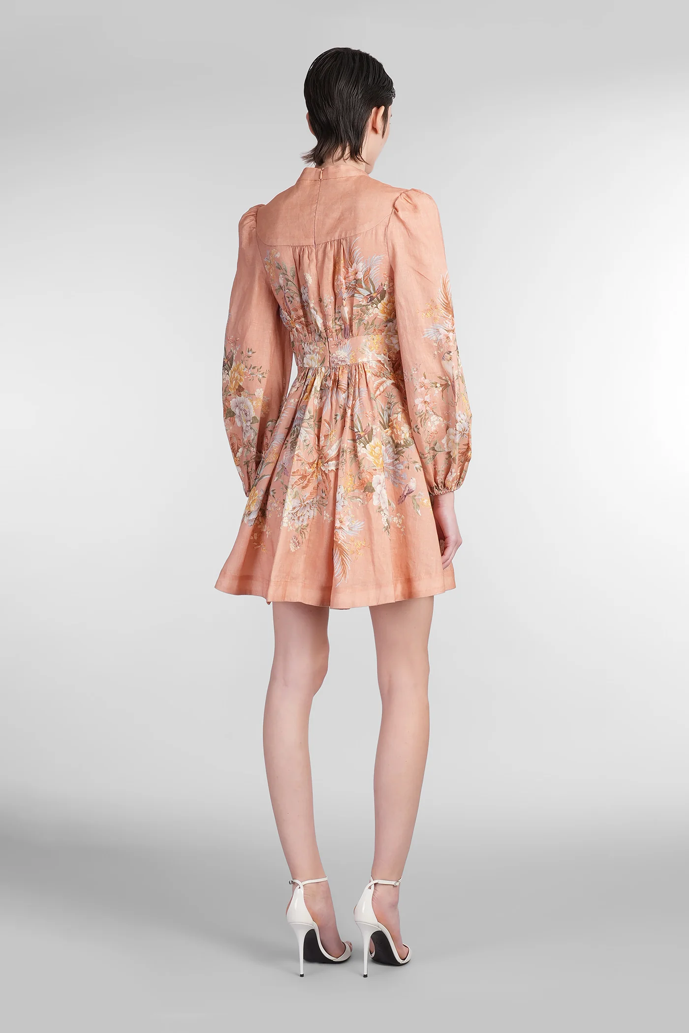 Mini dress in rose-pink linen - Image 3