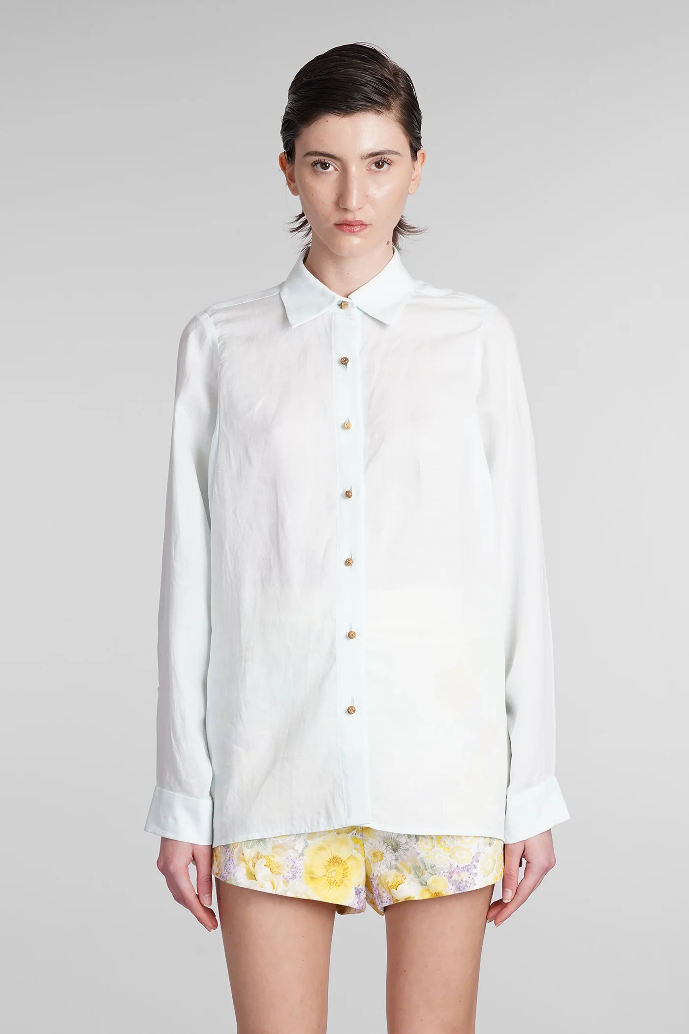 Shirt in cyan ramie