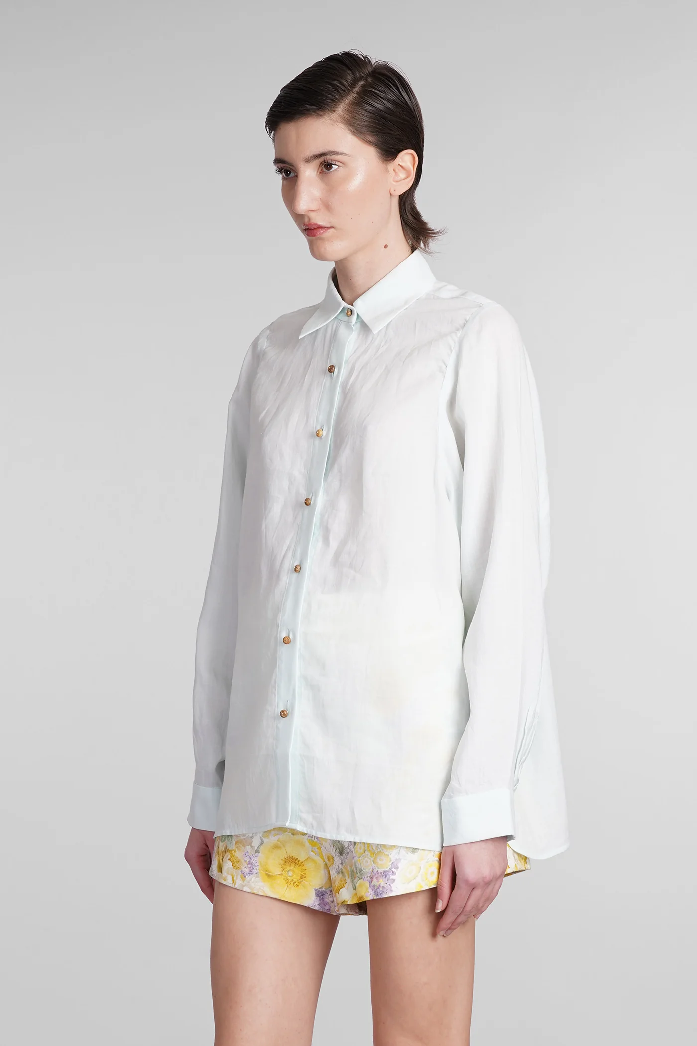 Shirt in cyan ramie - Image 4