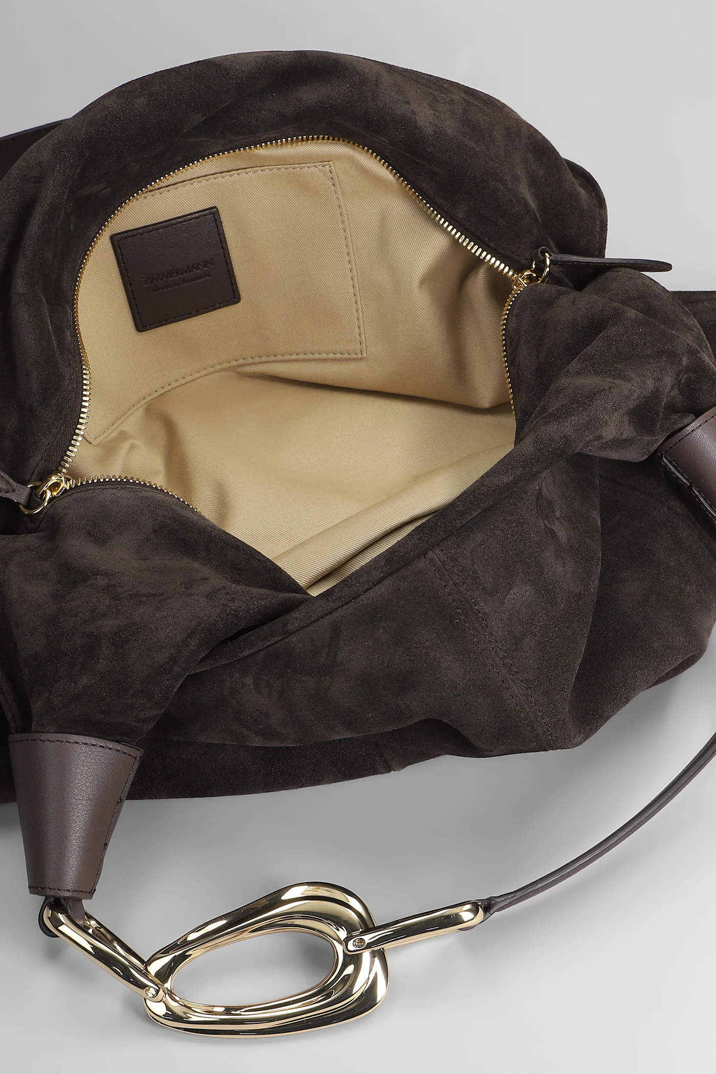 Trampoline small Shoulder bag in brown suede - Image 4
